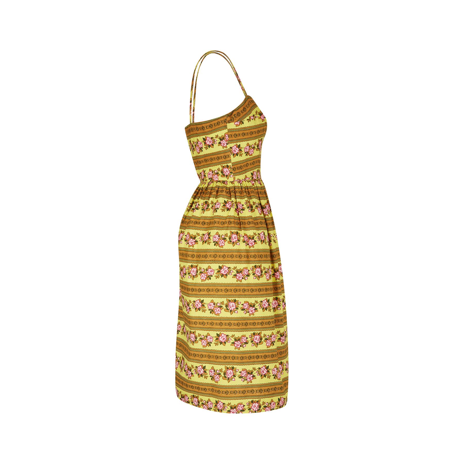 Sambo Fashions Gelbes und rosafarbenes geblümtes Kleid, 1960er Jahre (Braun) im Angebot