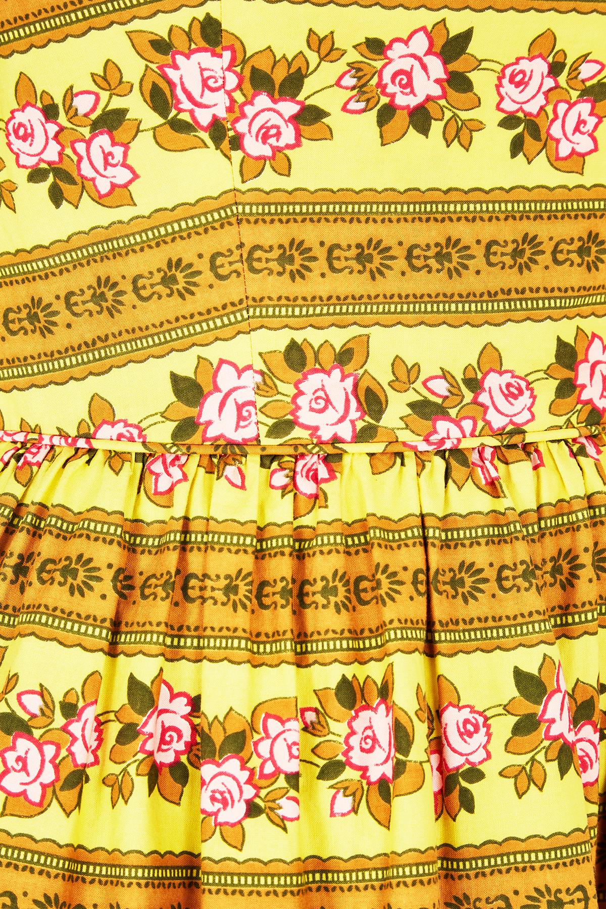 Brown 1960s Sambo Fashions Yellow and Pink Floral Dress For Sale