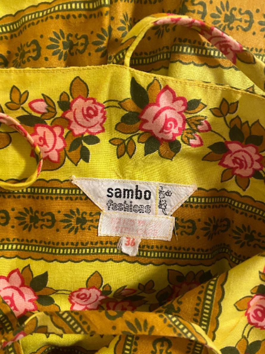 1960s Sambo Fashions Yellow and Pink Floral Dress In Excellent Condition For Sale In London, GB