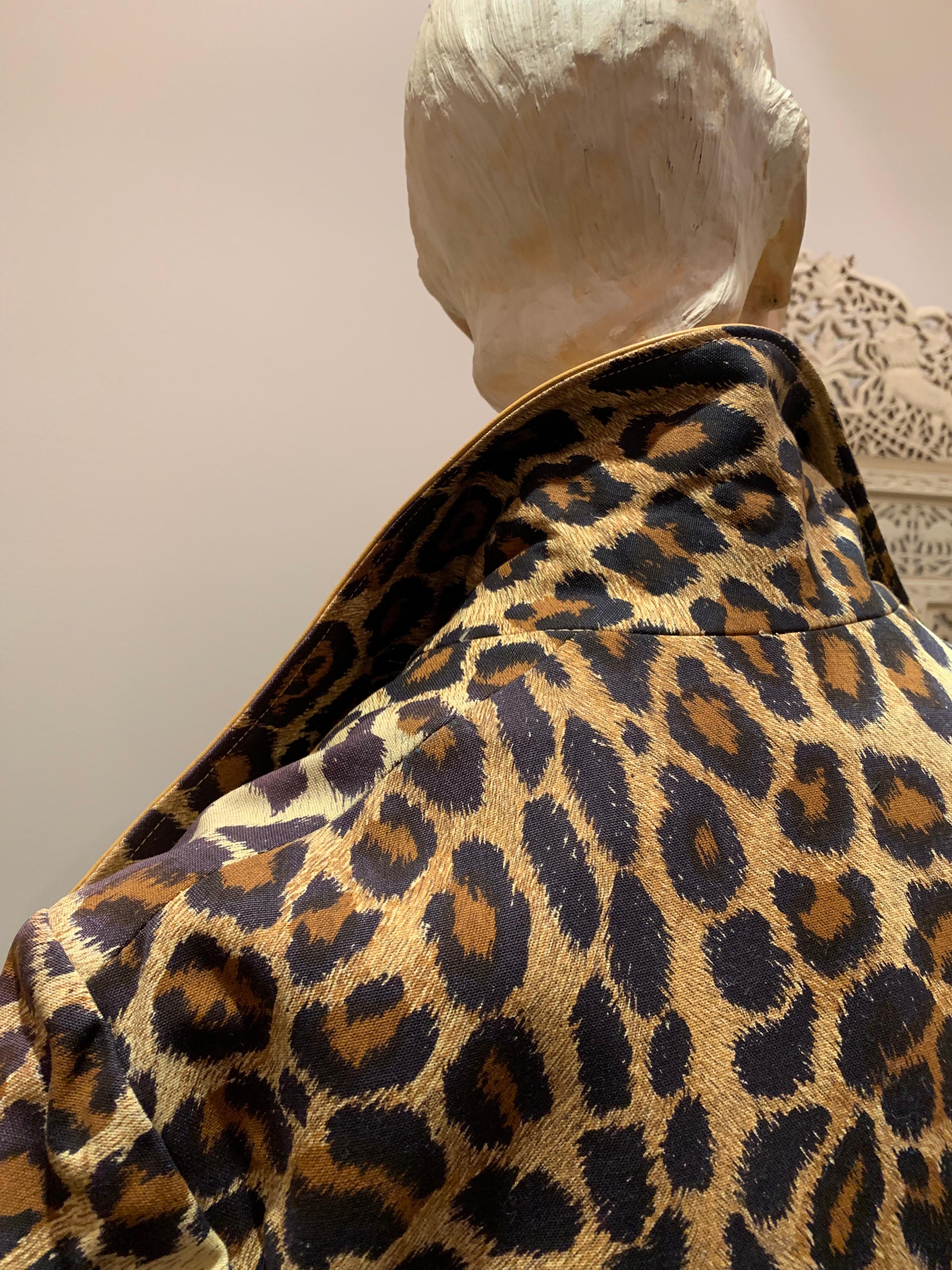 1960s Samuel Robert Leopard Stenciled Canvas Trench W/ Leather Collar Details 6