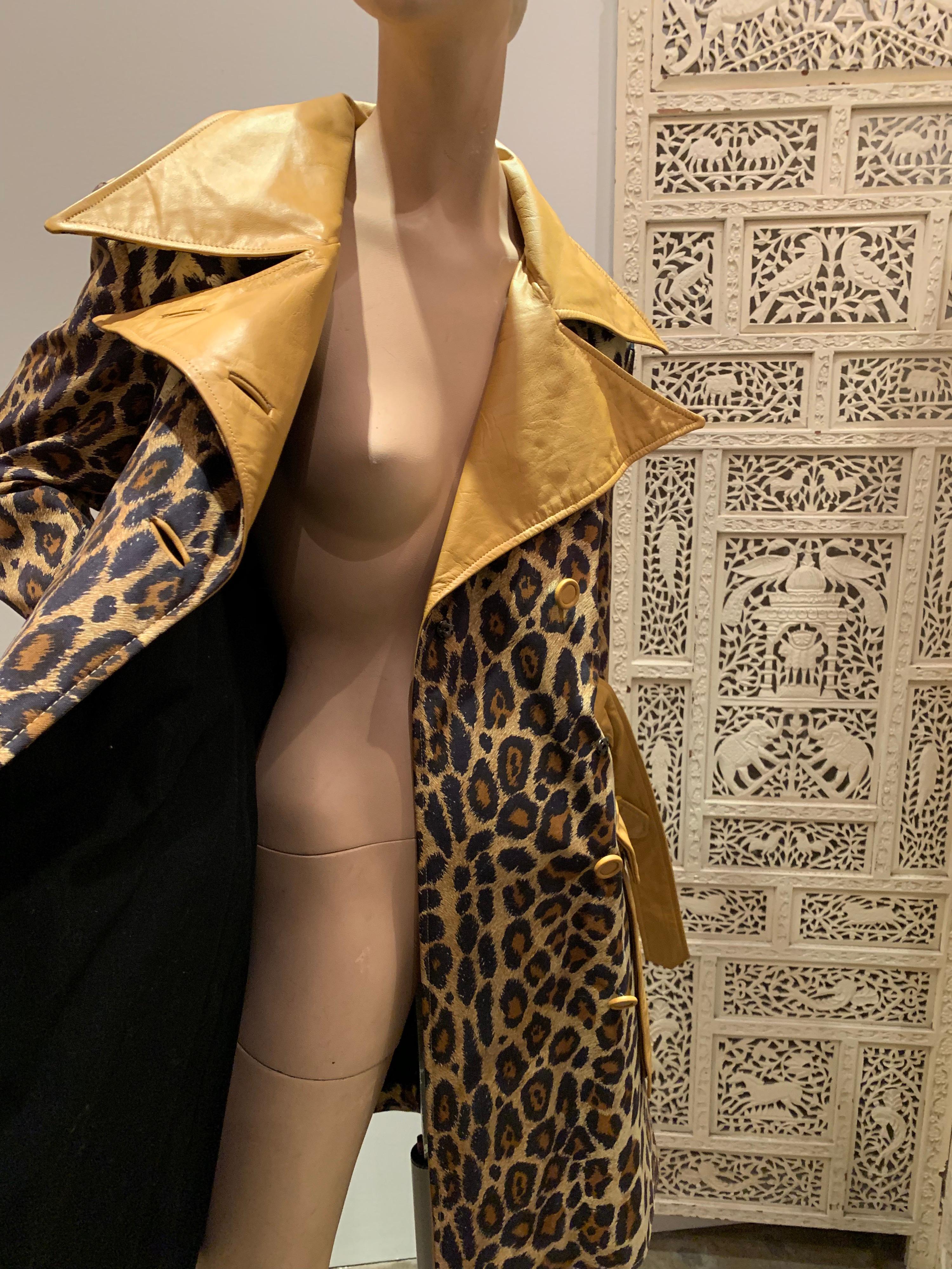 1960s Samuel Robert Leopard Stenciled Canvas Trench W/ Leather Collar Details 10