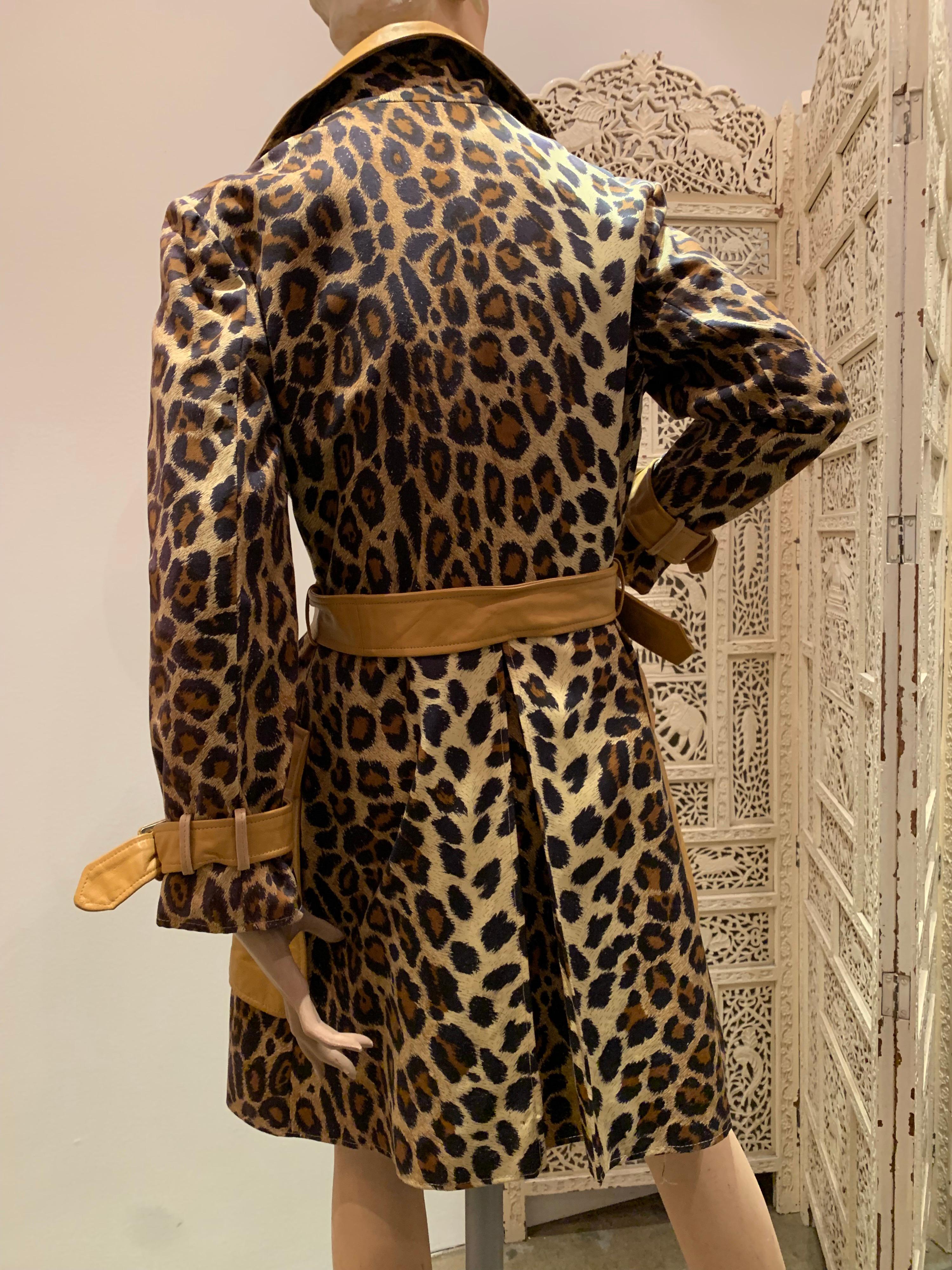 1960s Samuel Robert Leopard Stenciled Canvas Trench W/ Leather Collar Details 4