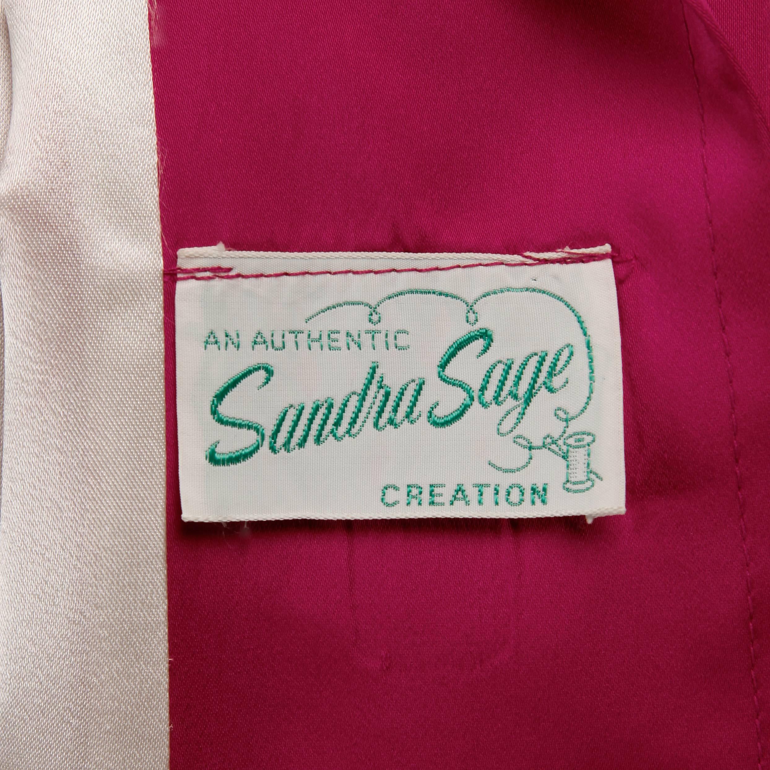 1960s Sandra Sage Vintage Fuchsia Pink Silk Satin Swing Coat with Pop Up Collar 3