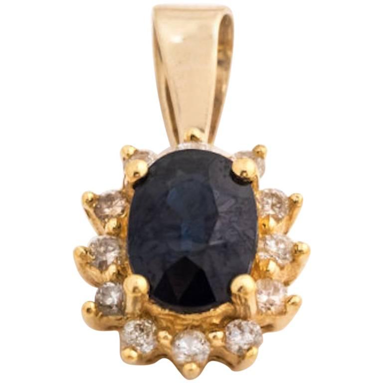 1960s Sapphire and Diamond 14 Karat Yellow Gold Pendant For Sale