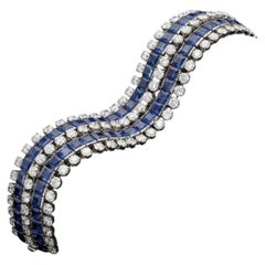 1960s Sapphire and Diamond Five-Row Bracelet in Platinum