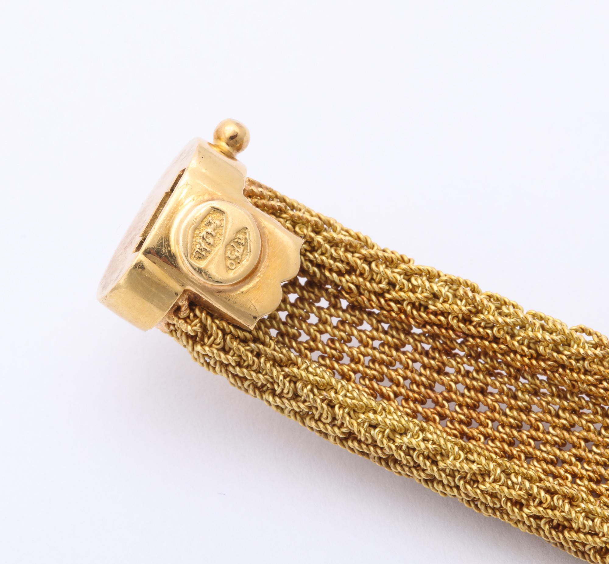 1960s Sapphire and Diamond Modified Bow Design Textured Ridge Gold Mesh Bracelet 2