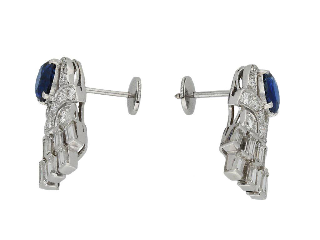 Oval Cut 1960s Sapphire Diamond Earrings For Sale