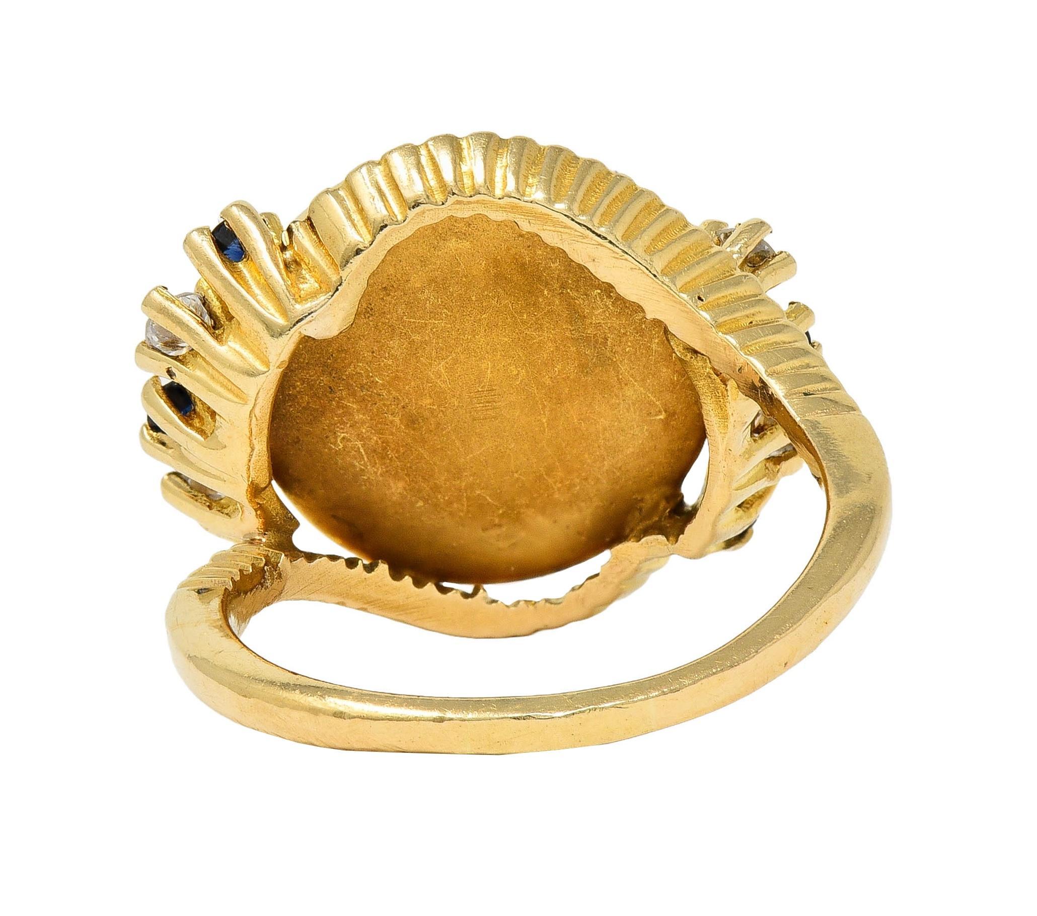 Women's or Men's 1960s Sapphire Diamond Essex Crystal 14 Karat Gold Vintage Blue Bird Bypass Ring