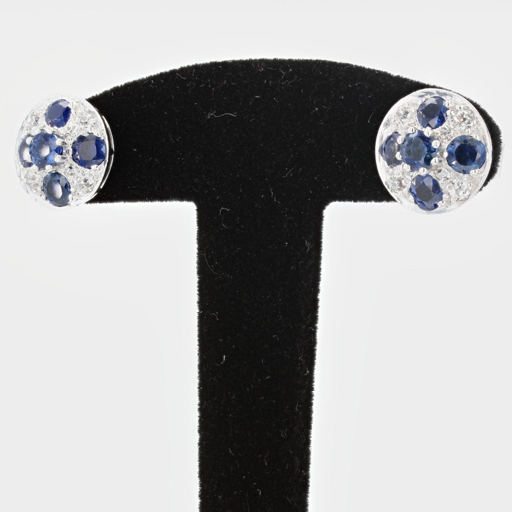 1960s Sapphire Diamonds 18 Karat White Gold Stud Earrings In Good Condition In Poitiers, FR