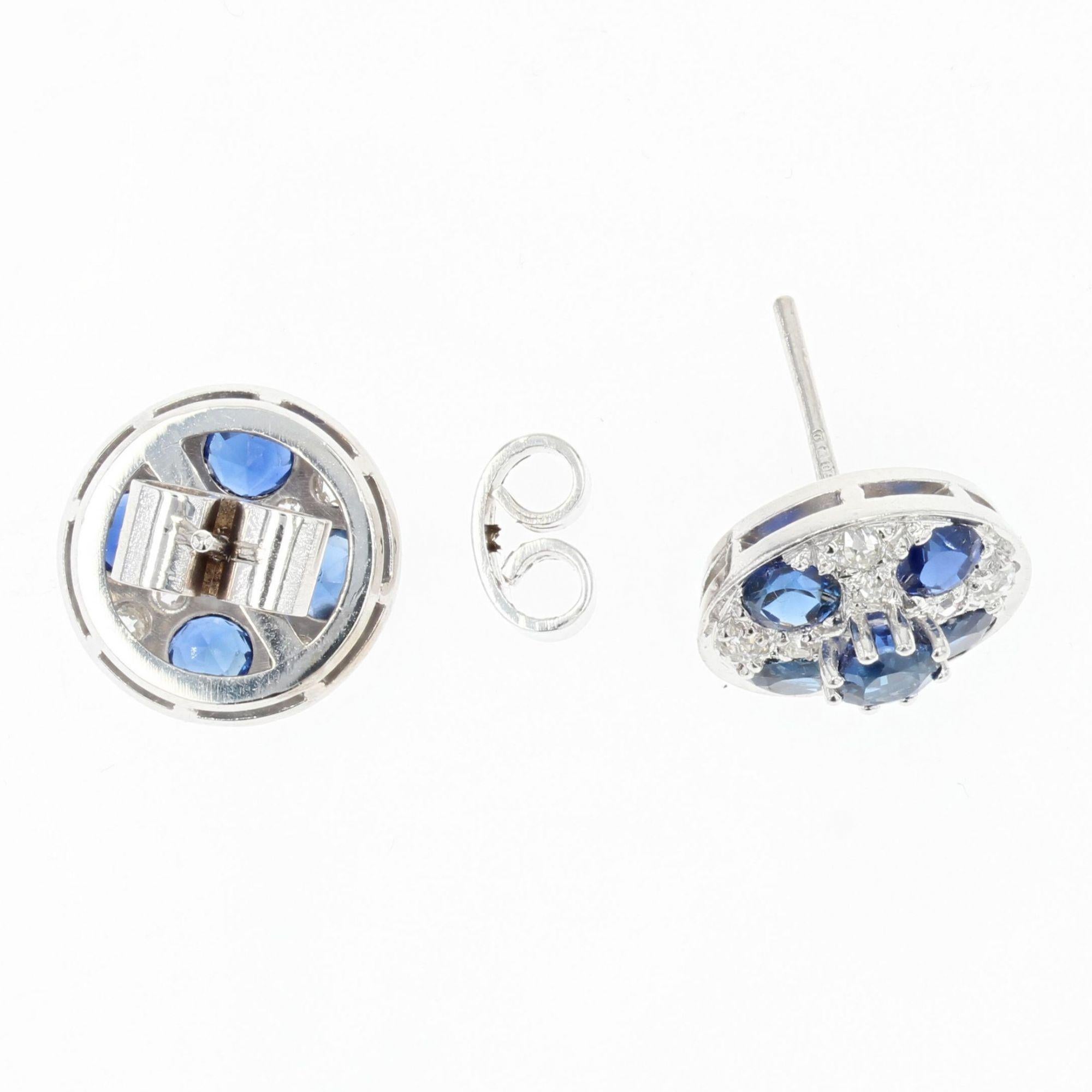 1960s Sapphire Diamonds 18 Karat White Gold Stud Earrings 1