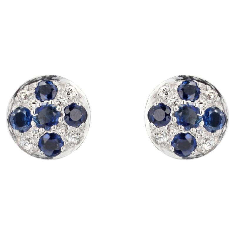 Sapphire Diamond 18 Karat White Gold Stud Earrings For Sale (Free ...