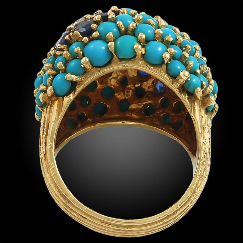 Parure bombée de style rétro en turquoise, saphir et diamant Bon état - En vente à New York, NY