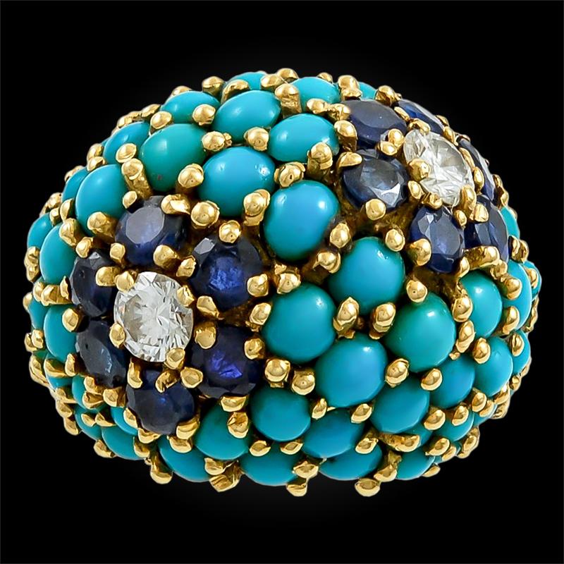 Retro-Style Turquoise Sapphire Diamond Bombe Suite For Sale 1