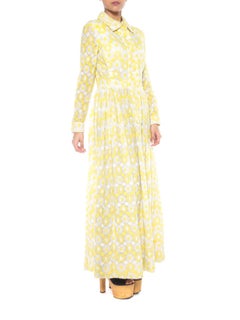 1960S SARFF ZUMPANO Acrylic Yellow And White Daisy Embroidered Maxi Dress