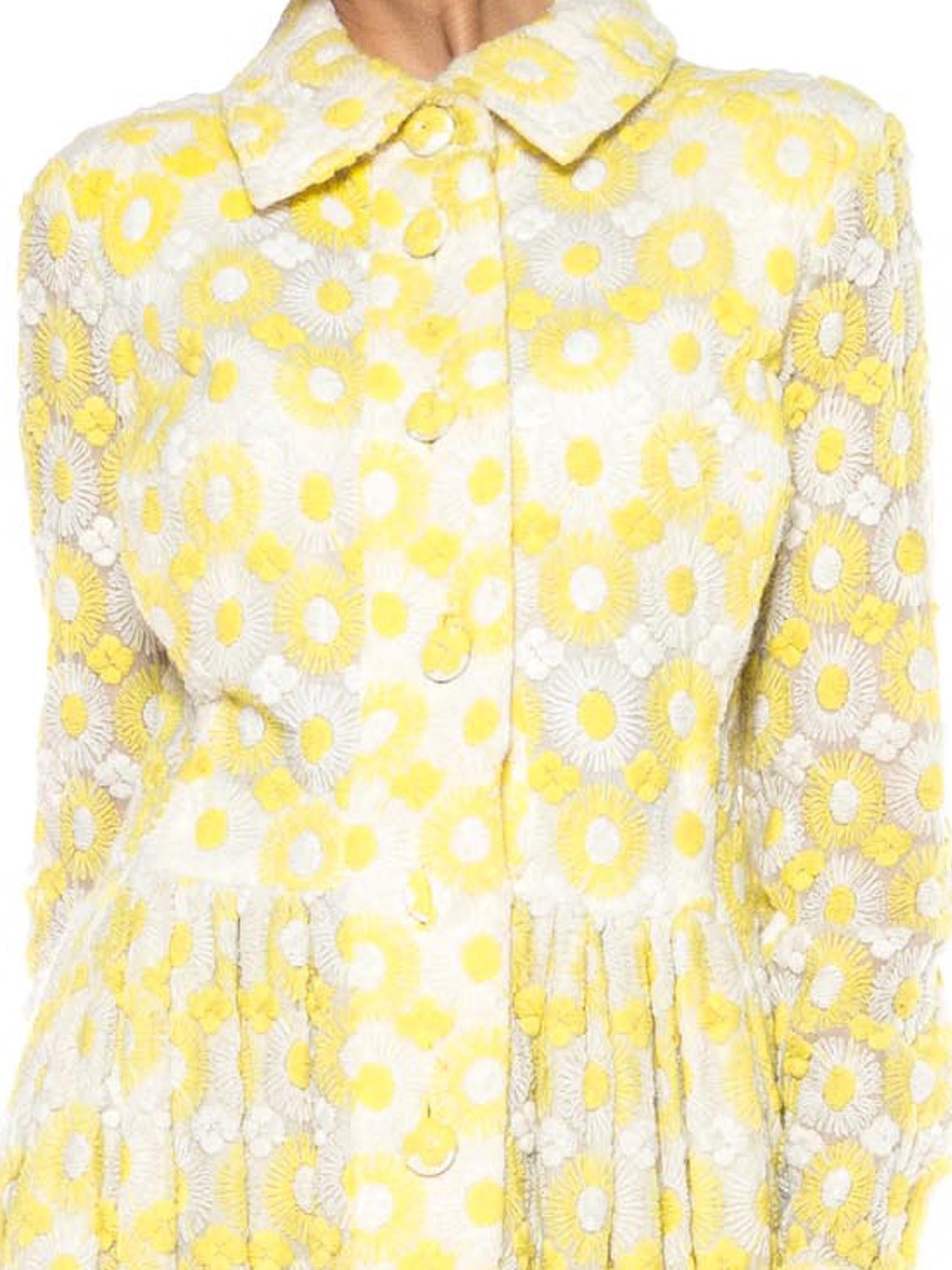 Women's 1960S SARFF ZUMPANO Acrylic Yellow And White Daisy Embroidered Maxi Dress For Sale