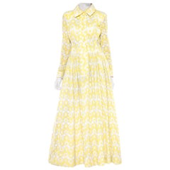 Used 1960S SARFF ZUMPANO Acrylic Yellow And White Daisy Embroidered Maxi Dress