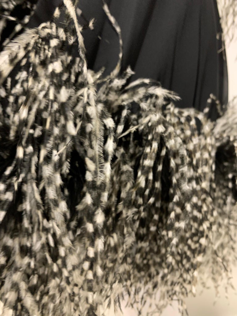 1960s Sarmi Black Silk Chiffon Dress W/ Ostrich Feather Trim Overlay Skirt & Bow For Sale 2
