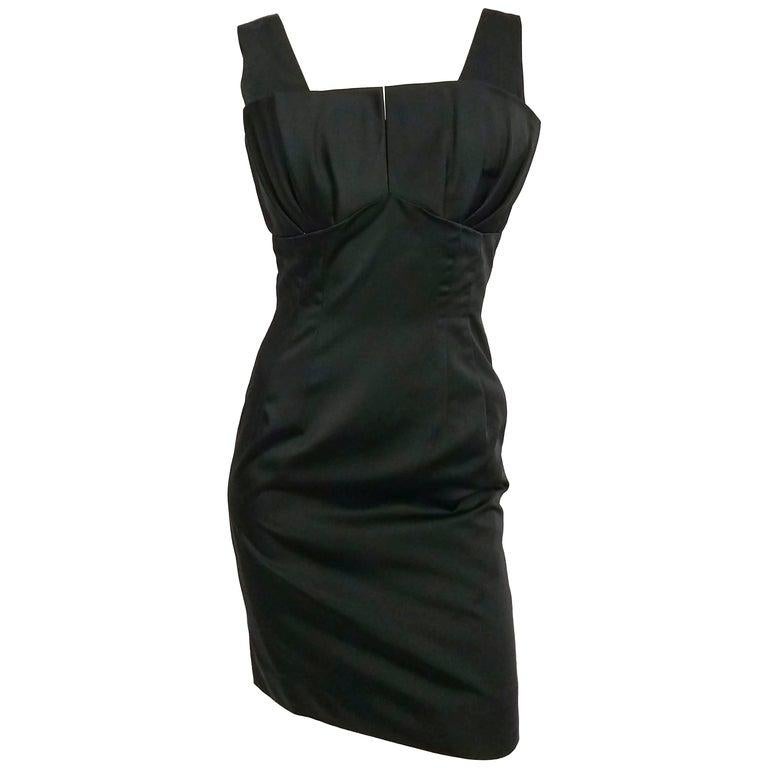 Black 1960s Satin Cocktail Dress