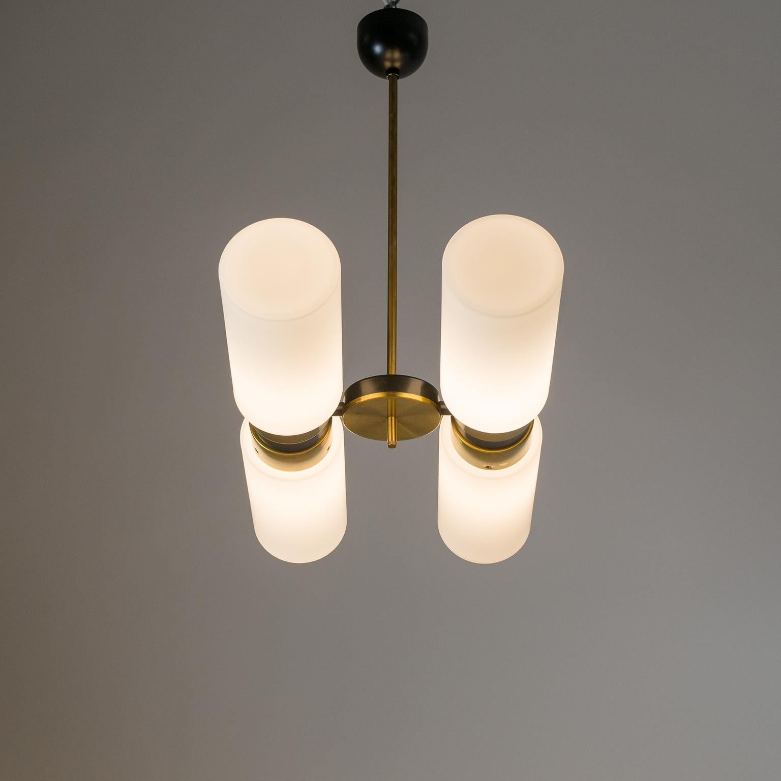 Lacquered 1960s Satin Glass and Brass Chandelier