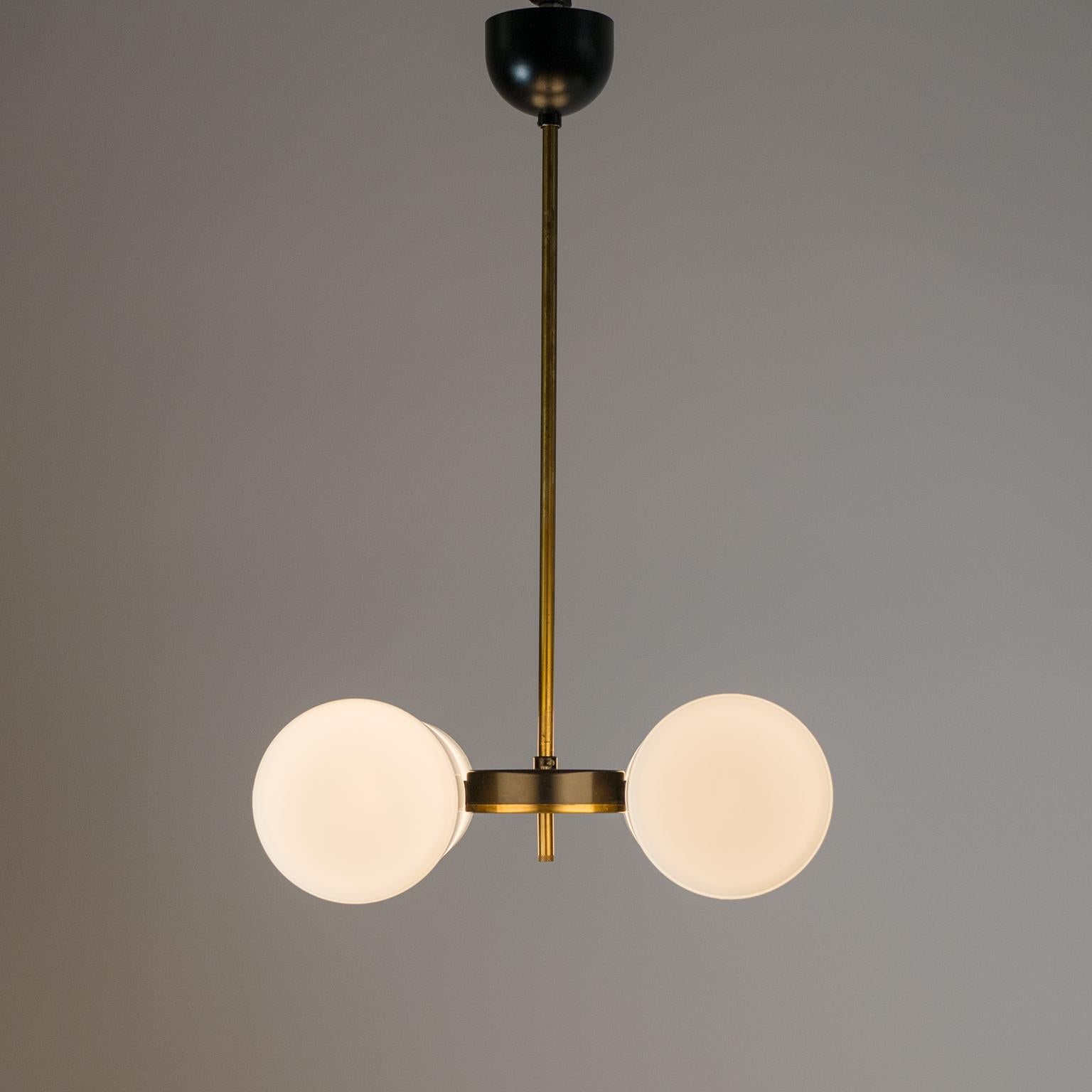 1960s Satin Glass and Brass Chandelier 1