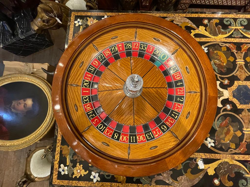 English 1960s Satinwood and Mahogany Roulette Wheel from the Ritz Hotel Casino in Paris