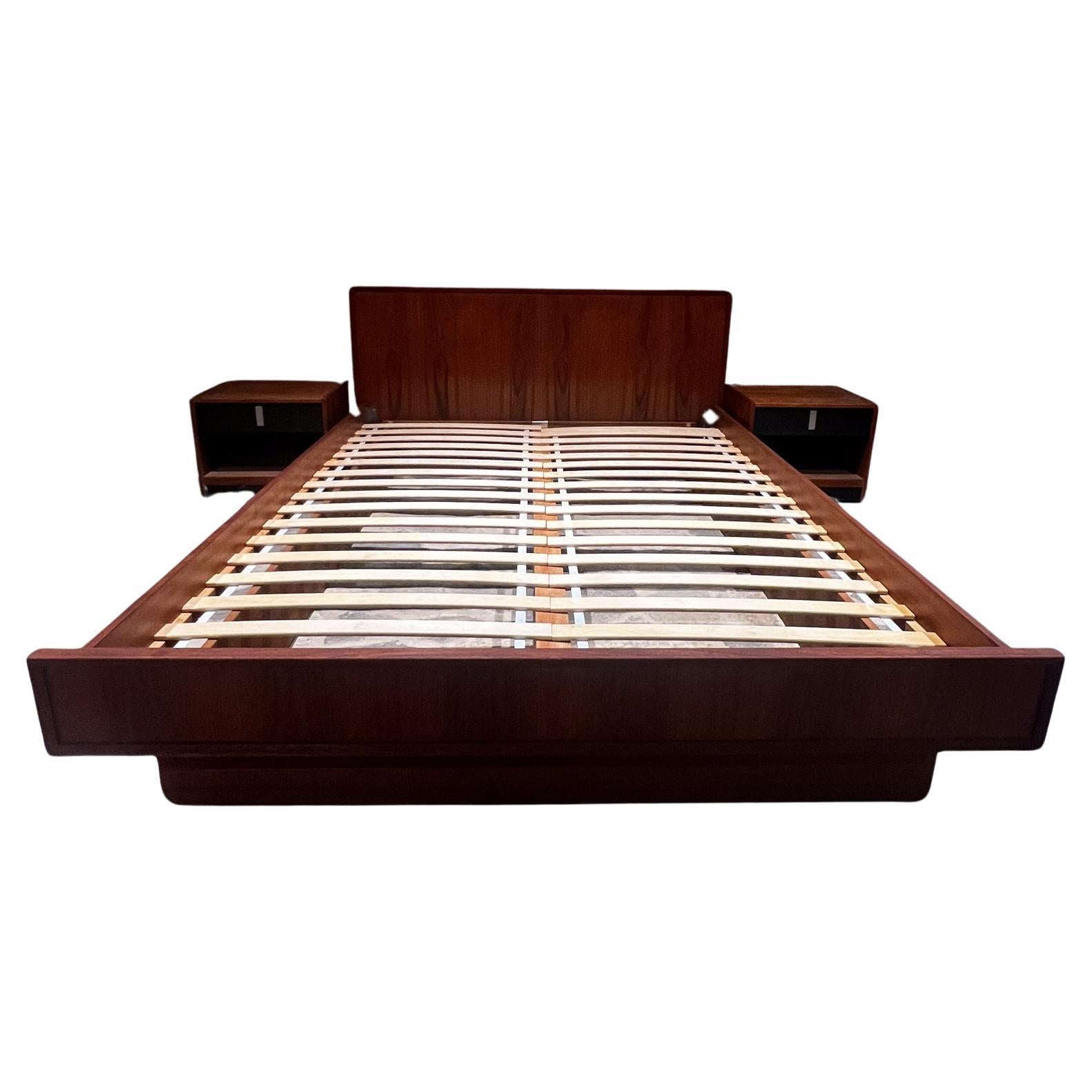 Scandia Queen Teak Bed With Nightstands Vintage Modern Norway 1960s