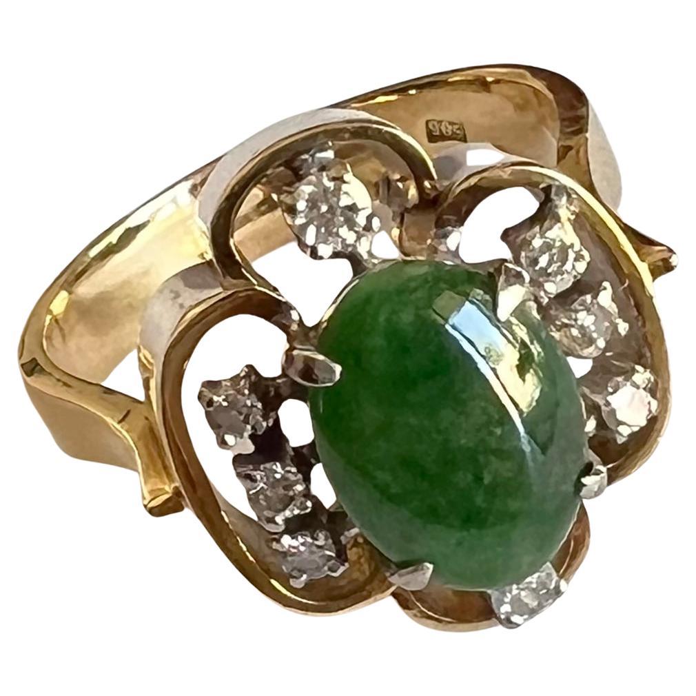 1960er Jahre Skandinavischer 14k Gold Diamant Jade Verlobung Hochzeit Cocktail Ring (Modernistisch) im Angebot
