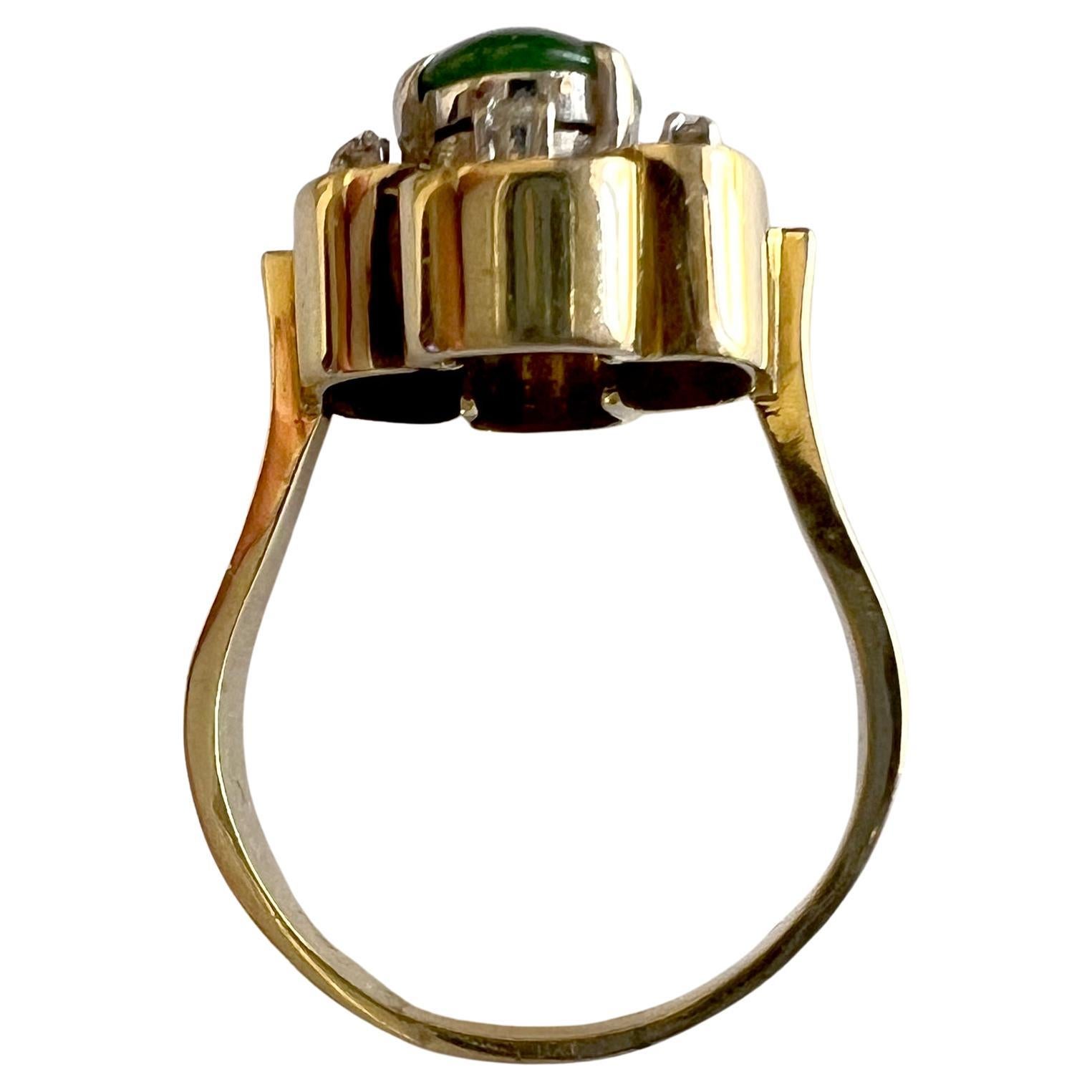 1960er Jahre Skandinavischer 14k Gold Diamant Jade Verlobung Hochzeit Cocktail Ring im Zustand „Gut“ im Angebot in Palm Springs, CA