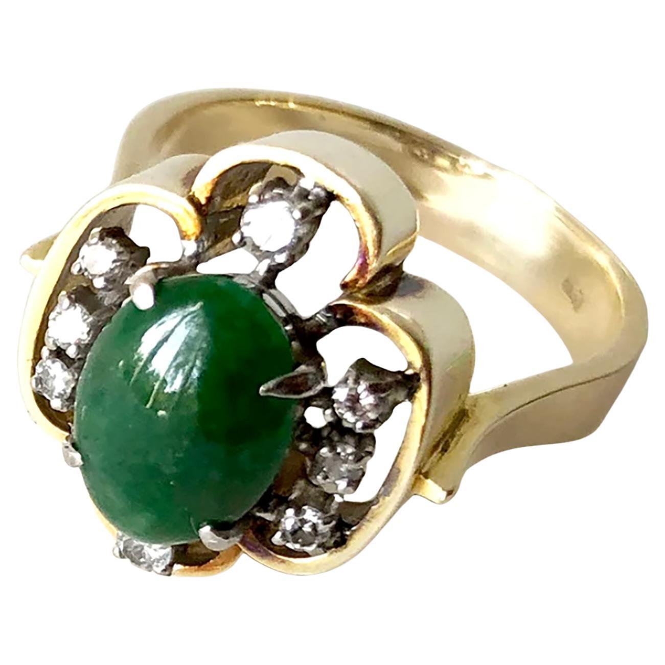 1960er Jahre Skandinavischer 14k Gold Diamant Jade Verlobung Hochzeit Cocktail Ring für Damen oder Herren im Angebot