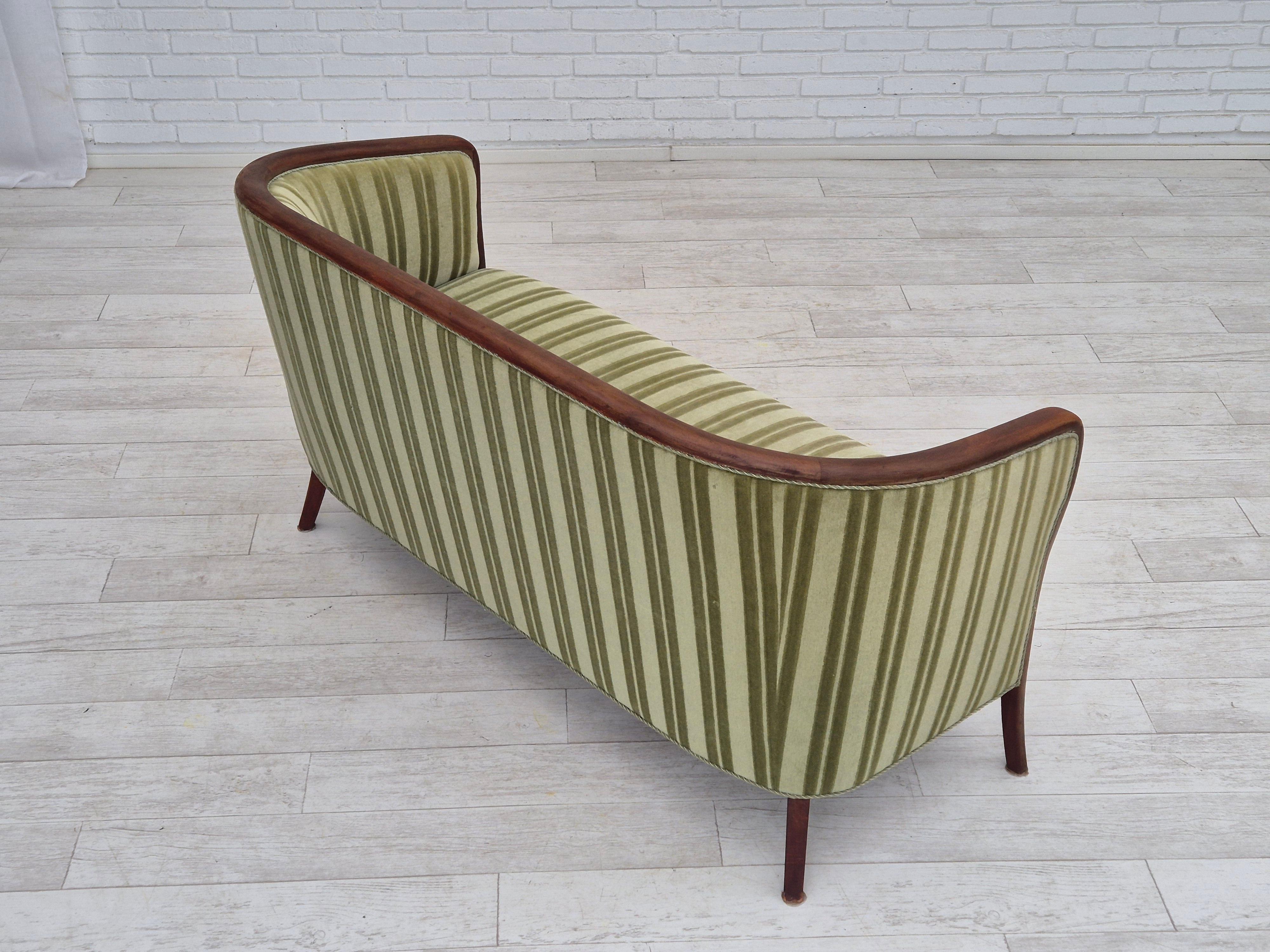 Velvet 1960s, Scandinavian 2 seater sofa, original condition, velour, teak wood. For Sale