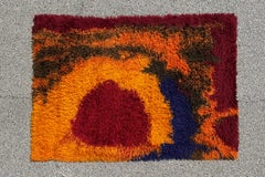 1960s Scandinavian Abstract Ege Rya Rug Plush Wool Vibrant Reds, Oranges & Blues