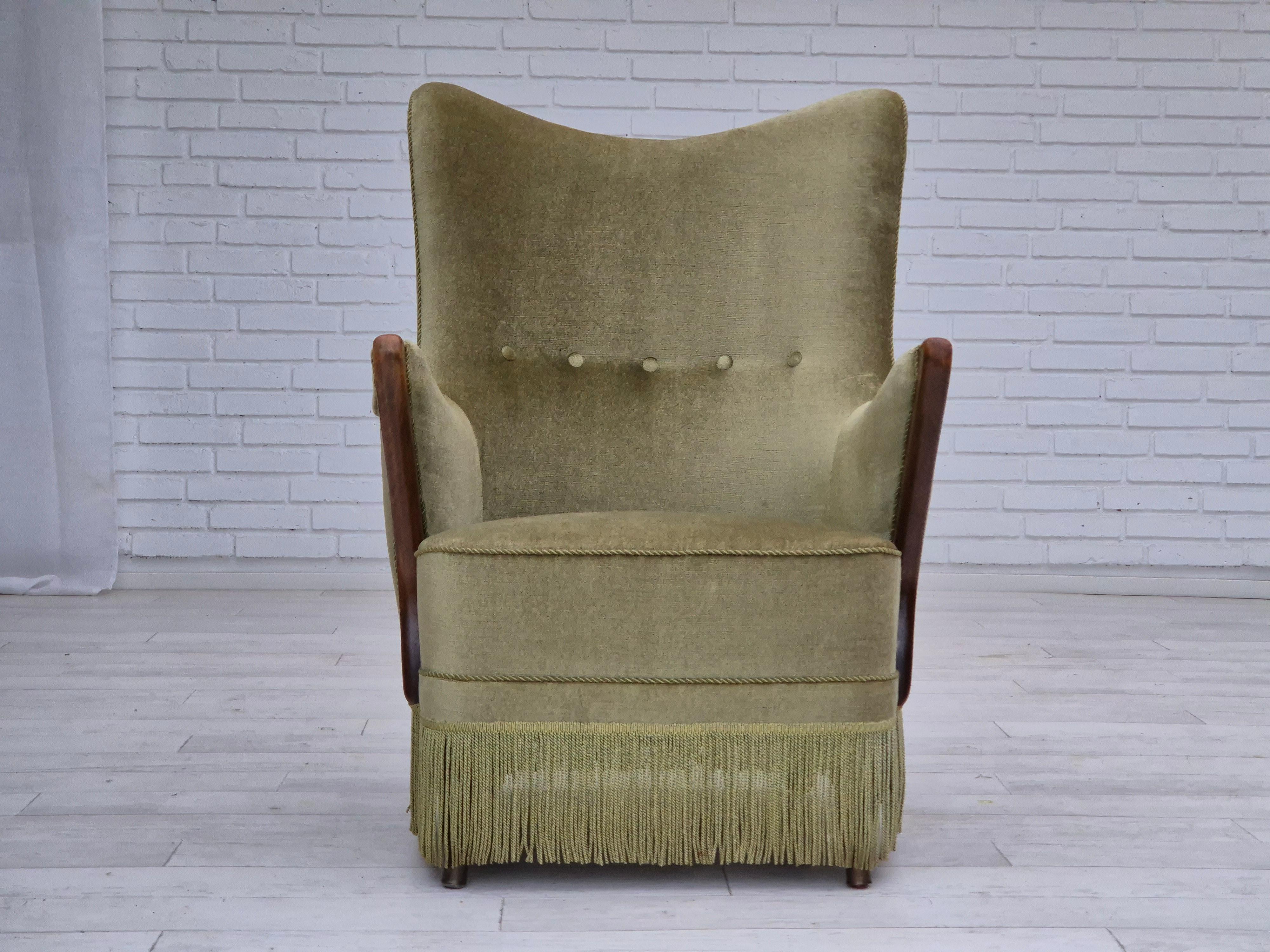 Scandinavian Modern 1960s, Scandinavian design, armchair in original condition, furniture velour. For Sale