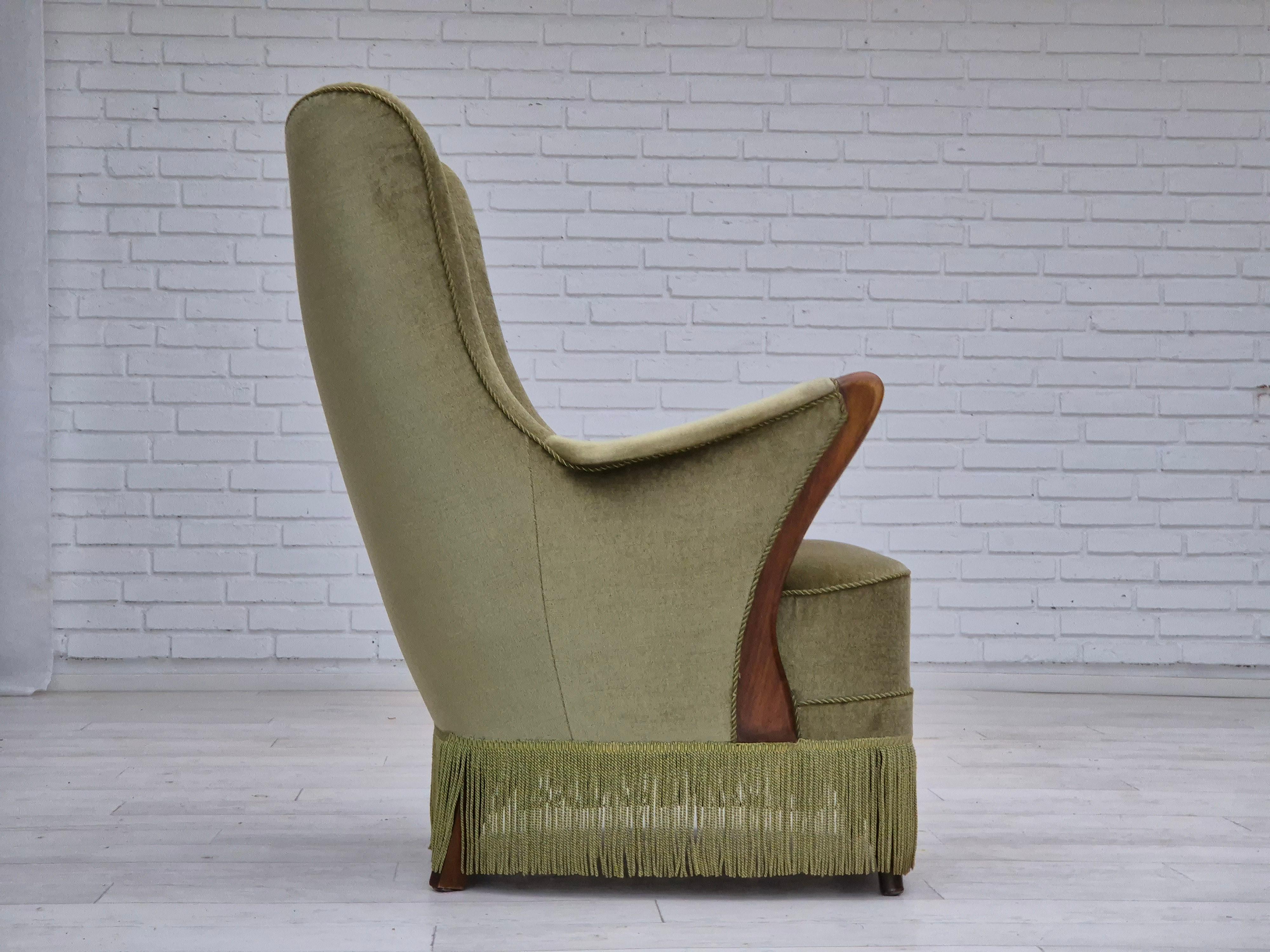 Danish 1960s, Scandinavian design, armchair in original condition, furniture velour. For Sale