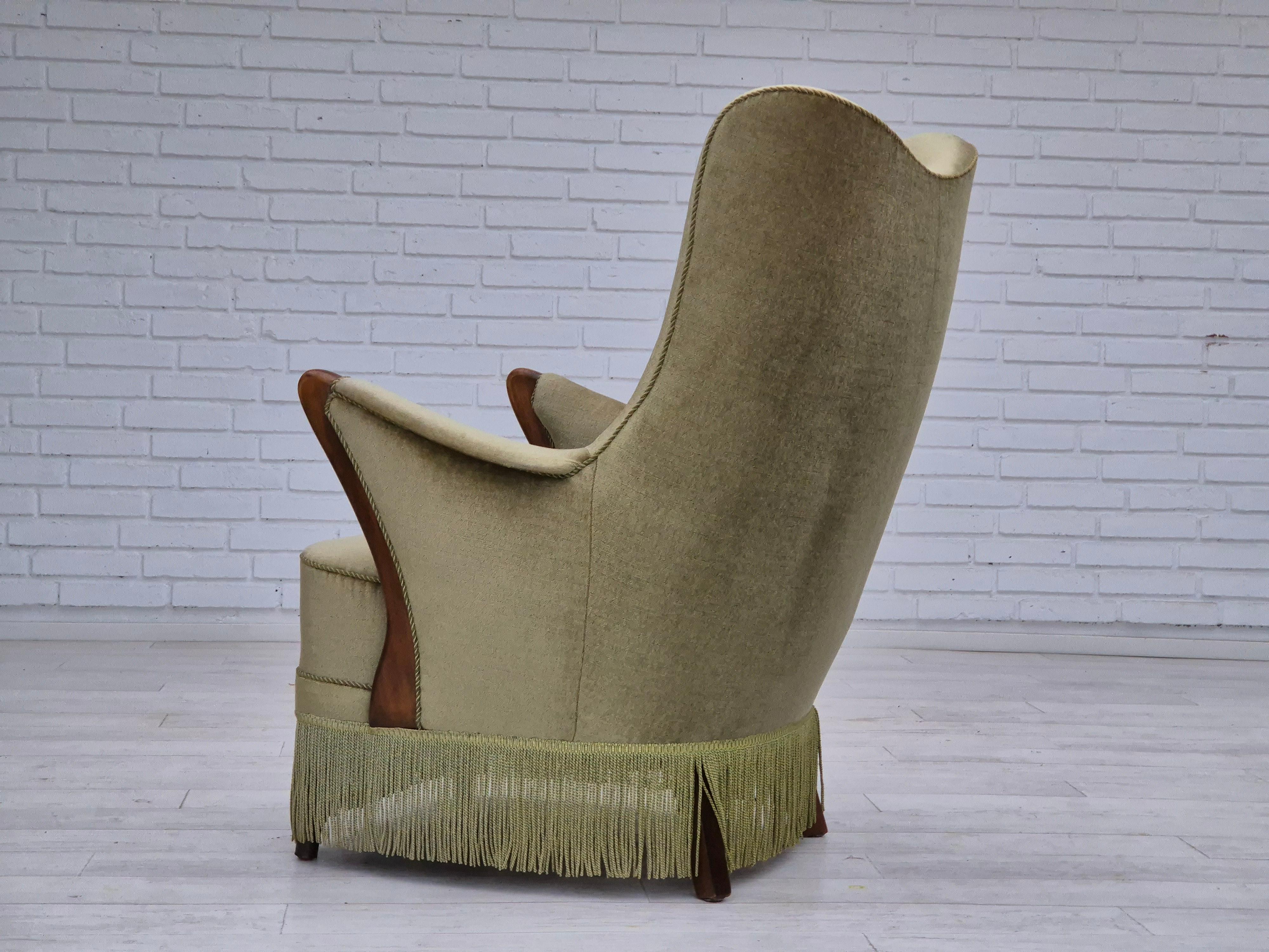 Velvet 1960s, Scandinavian design, armchair in original condition, furniture velour. For Sale