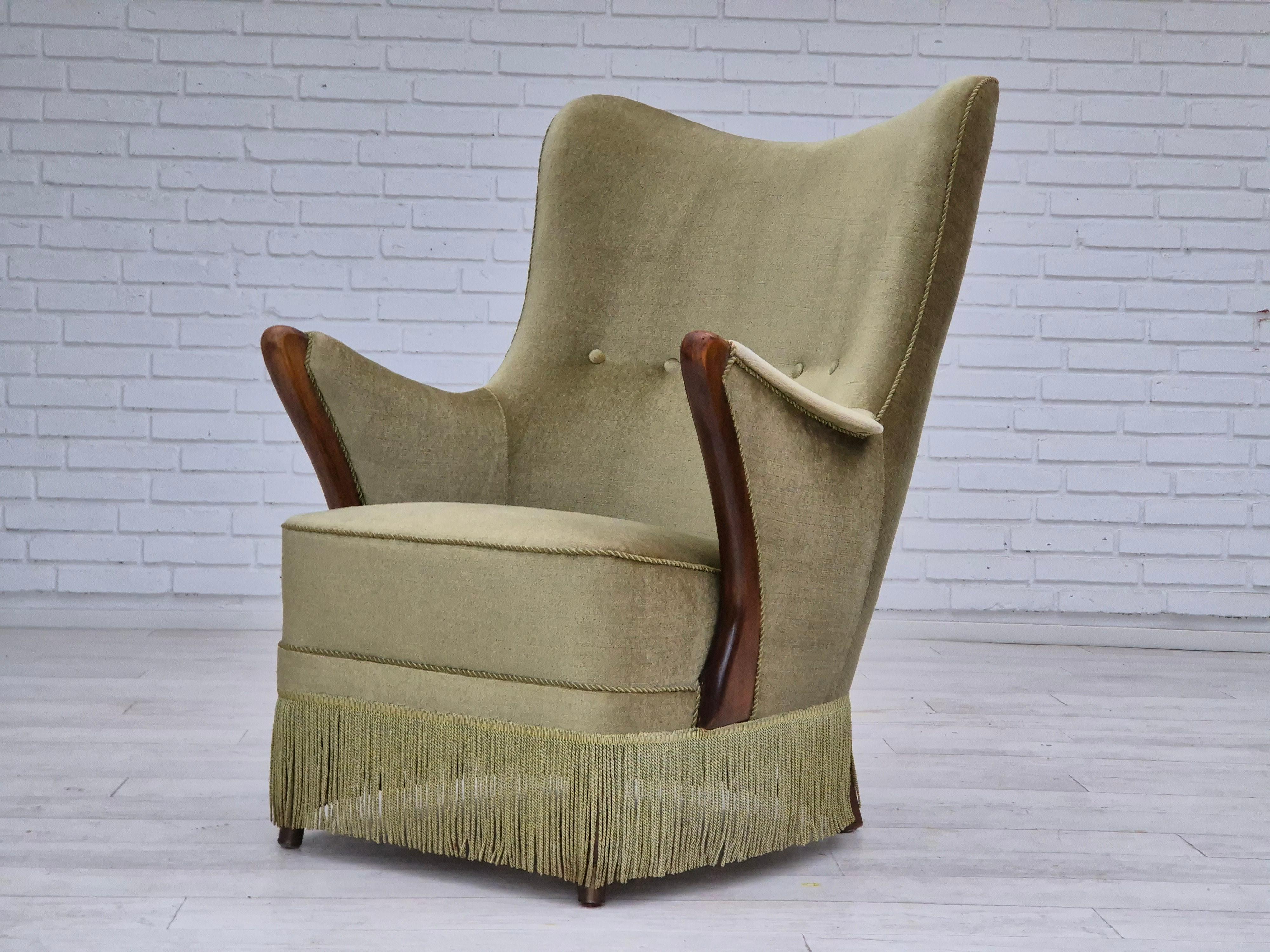 1960s, Scandinavian design, armchair in original condition, furniture velour. For Sale 1