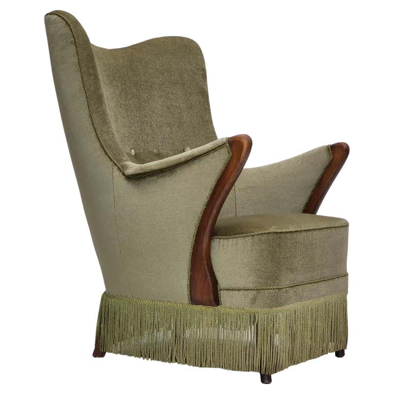 1960s, Scandinavian highback armchair, original condition, velour. For ...