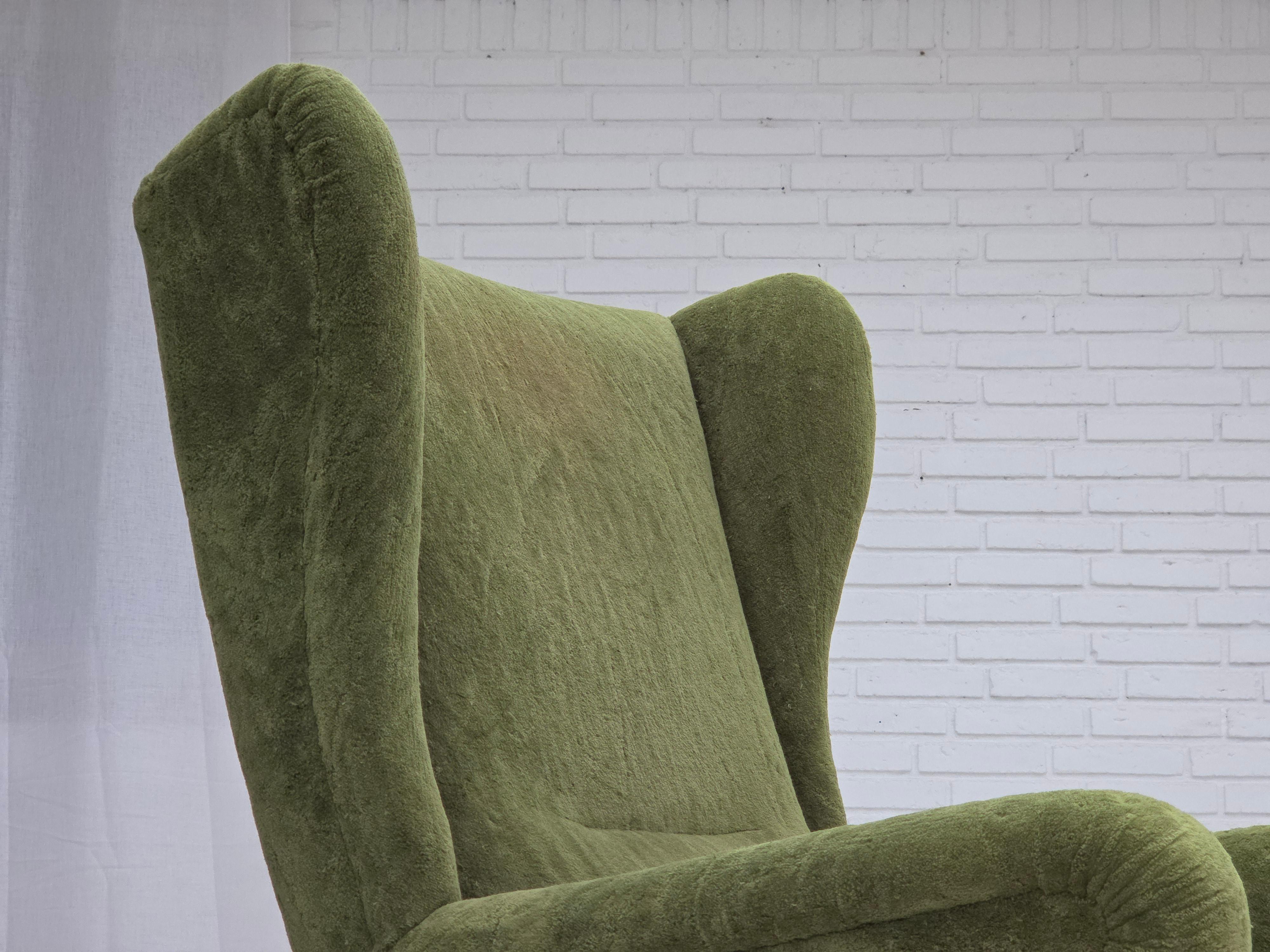 1960s, Scandinavian design, highback armchair, furniture velour. For Sale 4