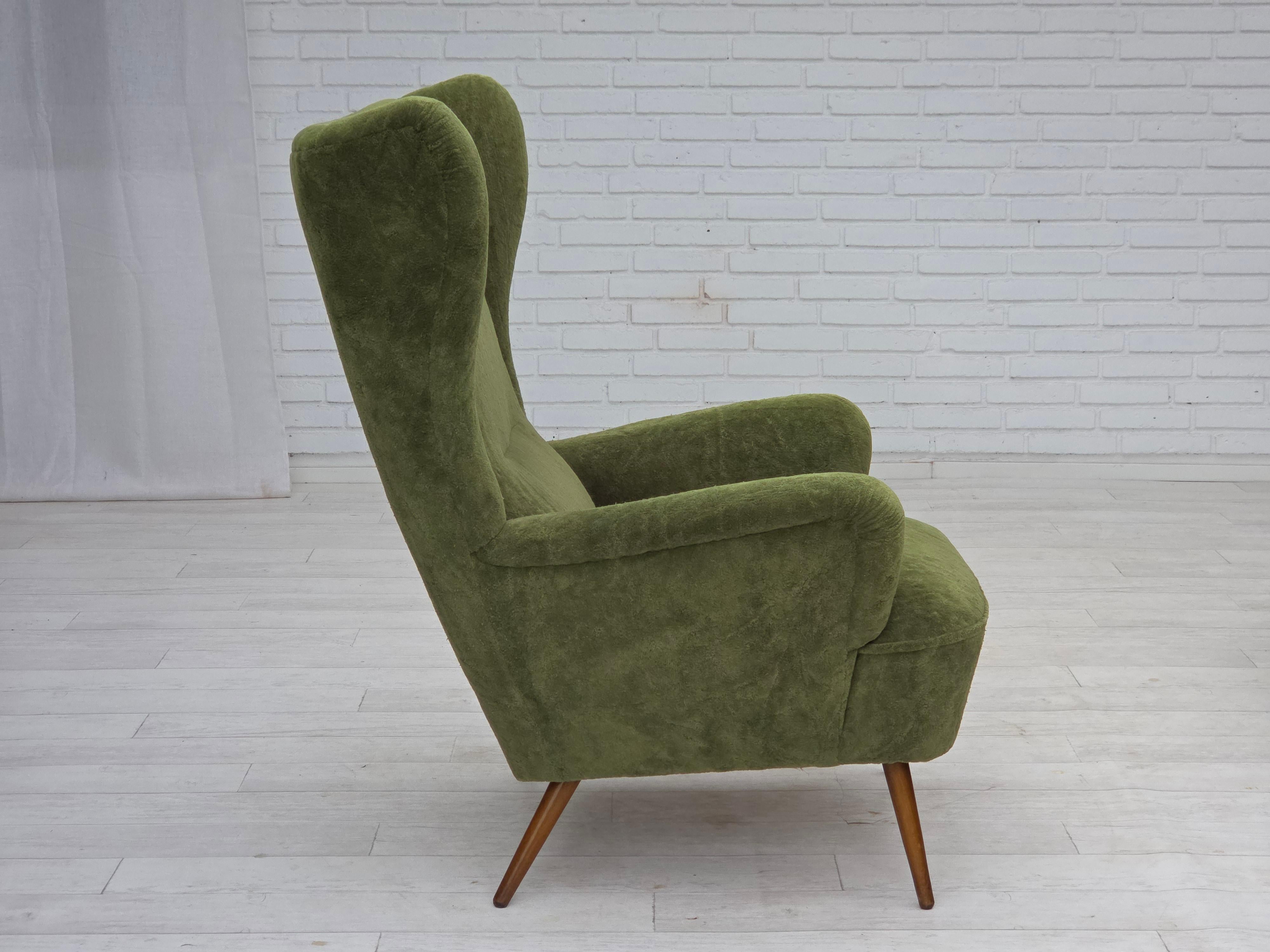 1960s, Scandinavian design, highback armchair, furniture velour. For Sale 8