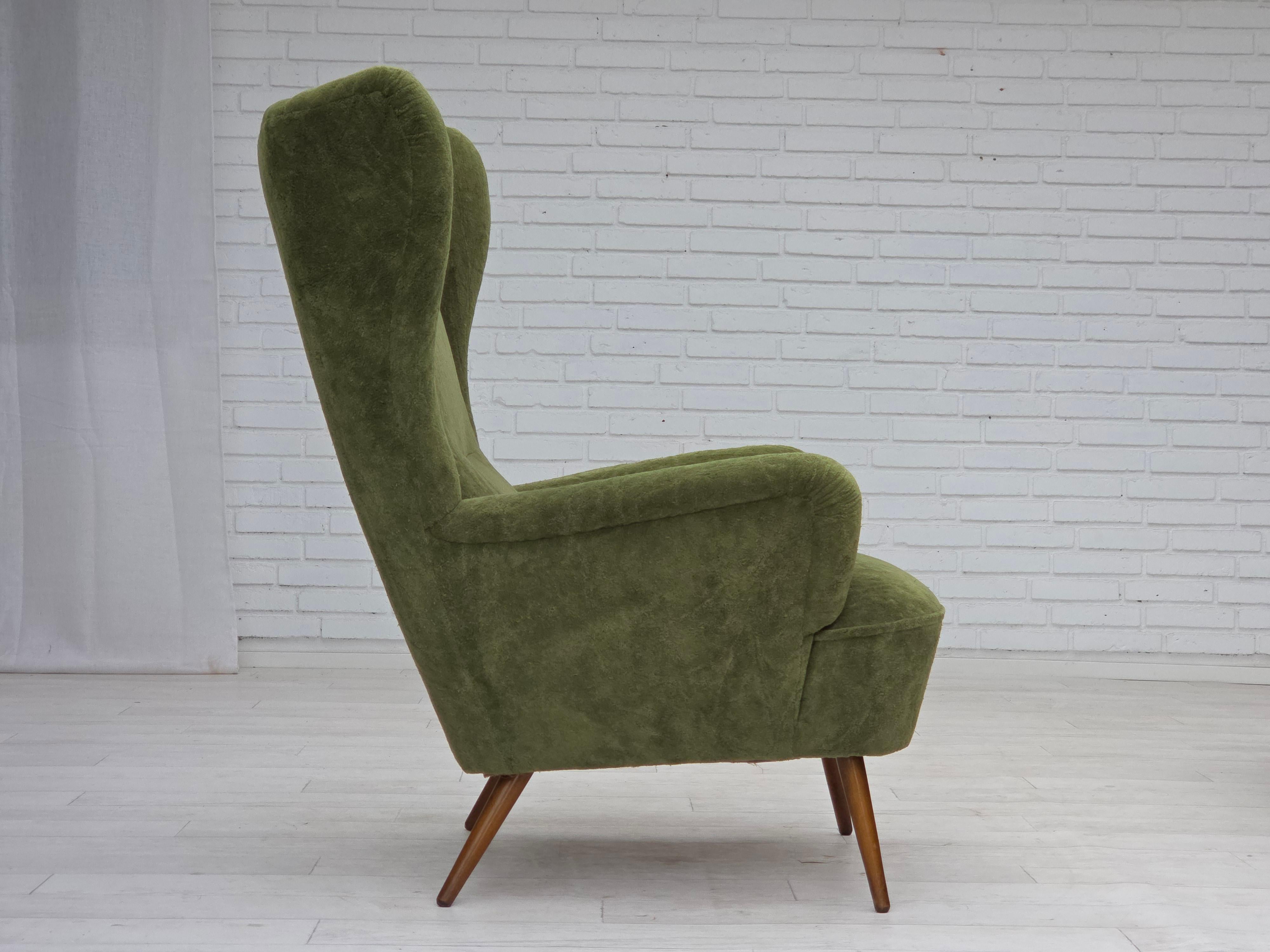Swedish 1960s, Scandinavian design, highback armchair, furniture velour. For Sale