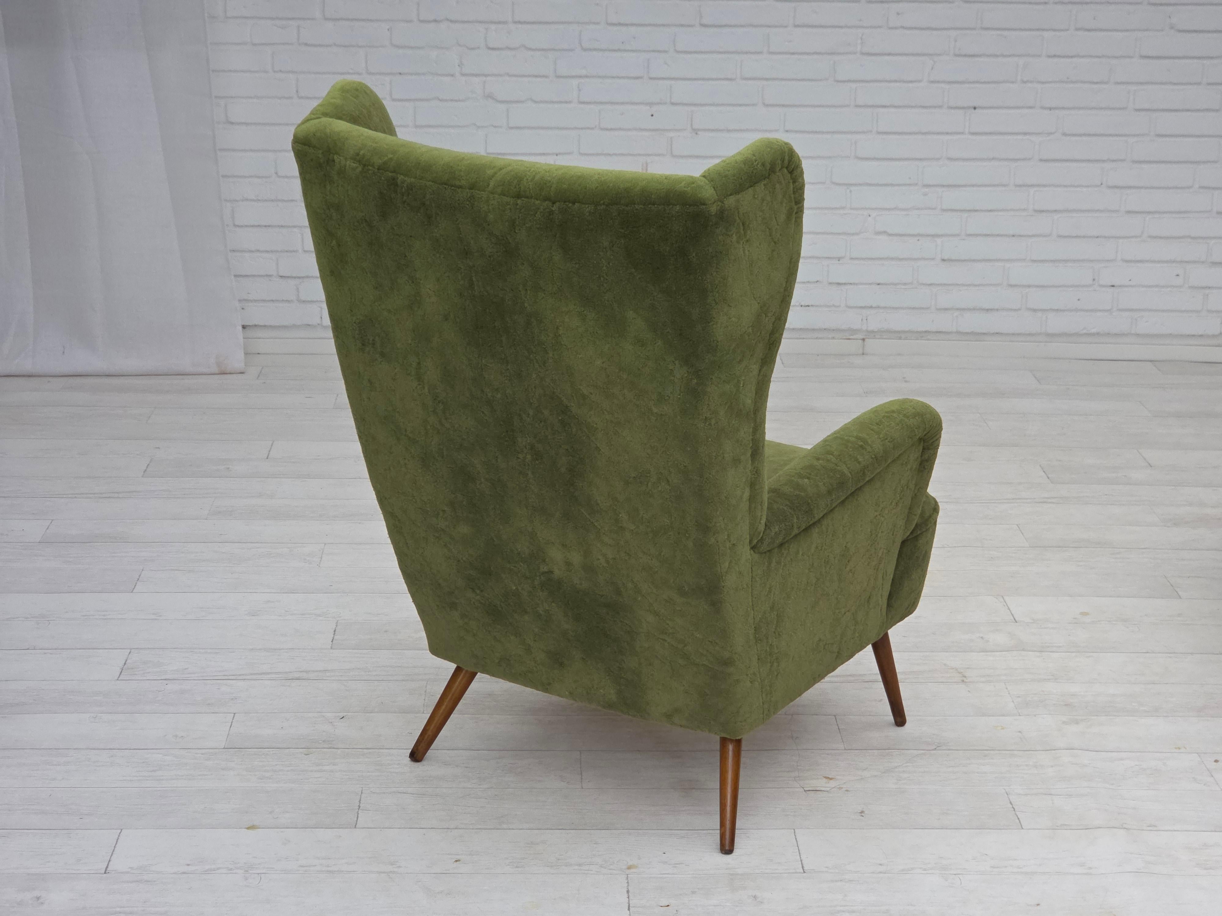 1960s, Scandinavian design, highback armchair, furniture velour. In Good Condition For Sale In Tarm, 82