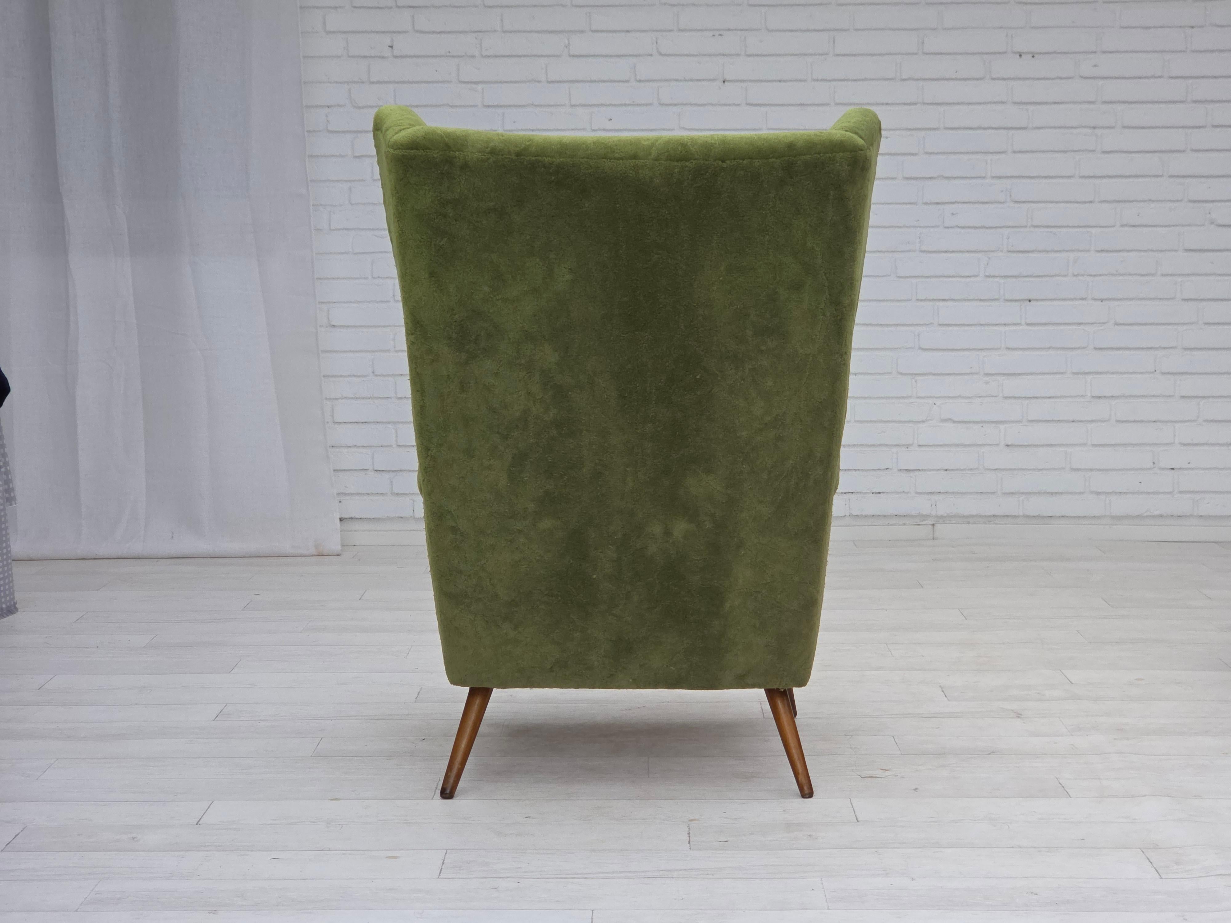 Mid-20th Century 1960s, Scandinavian design, highback armchair, furniture velour. For Sale