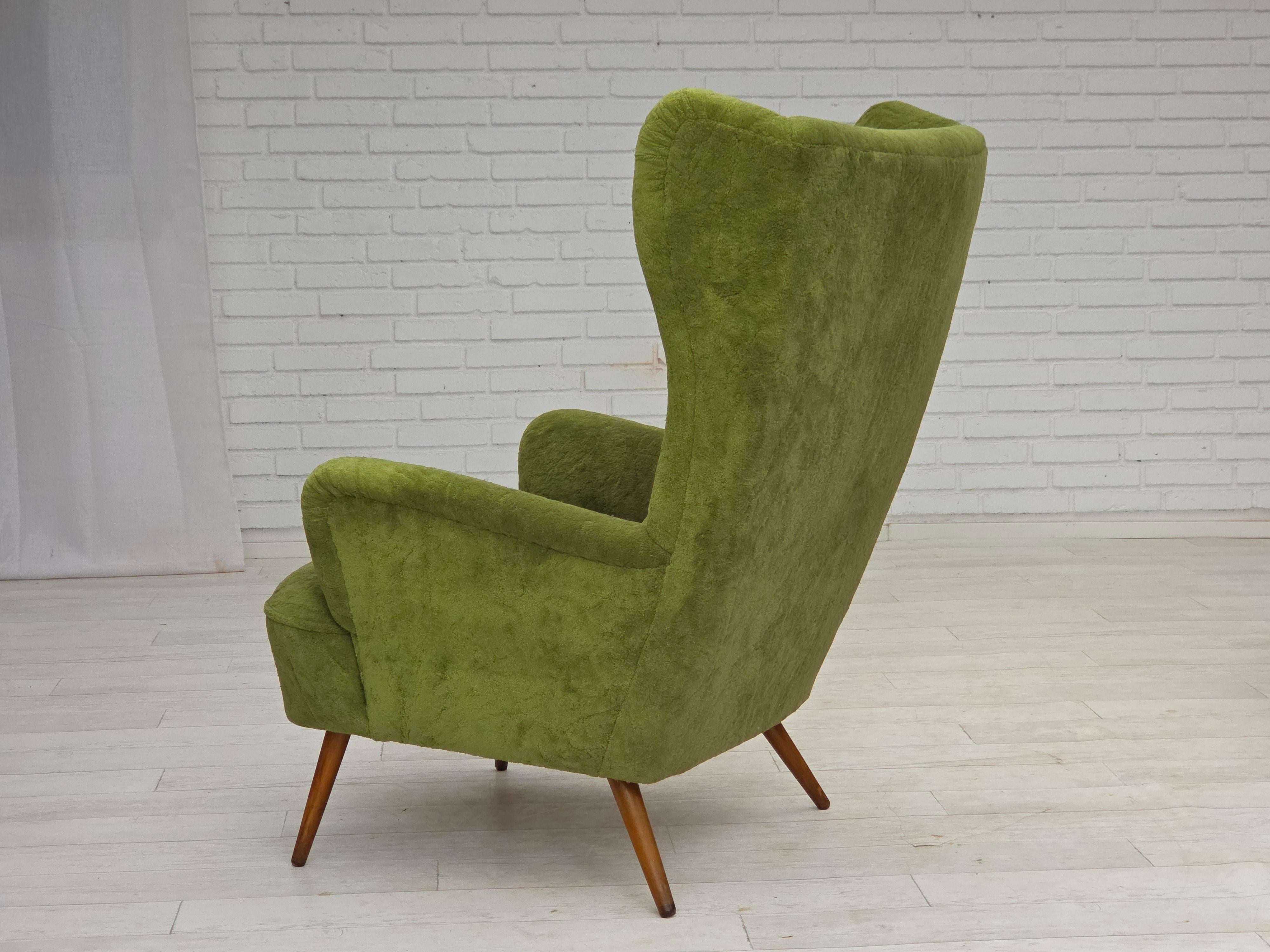 Velvet 1960s, Scandinavian design, highback armchair, furniture velour. For Sale