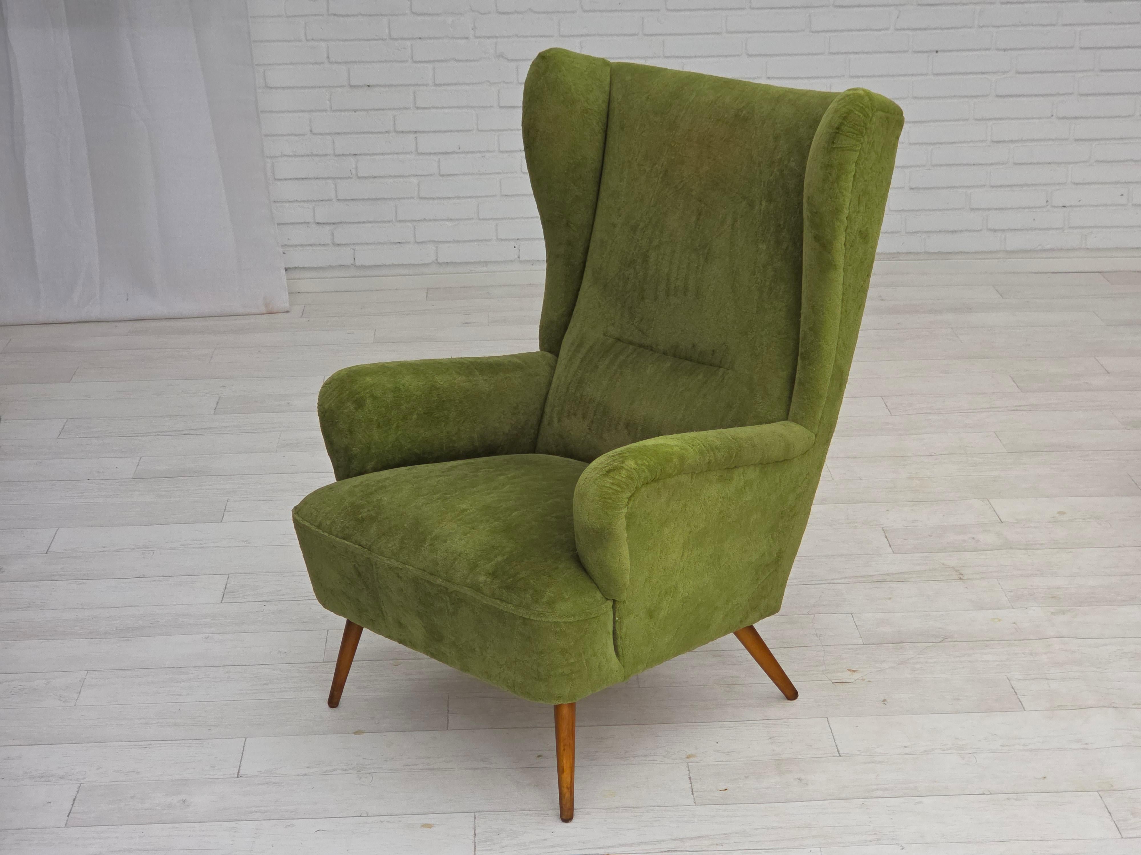 1960s, Scandinavian design, highback armchair, furniture velour. For Sale 1