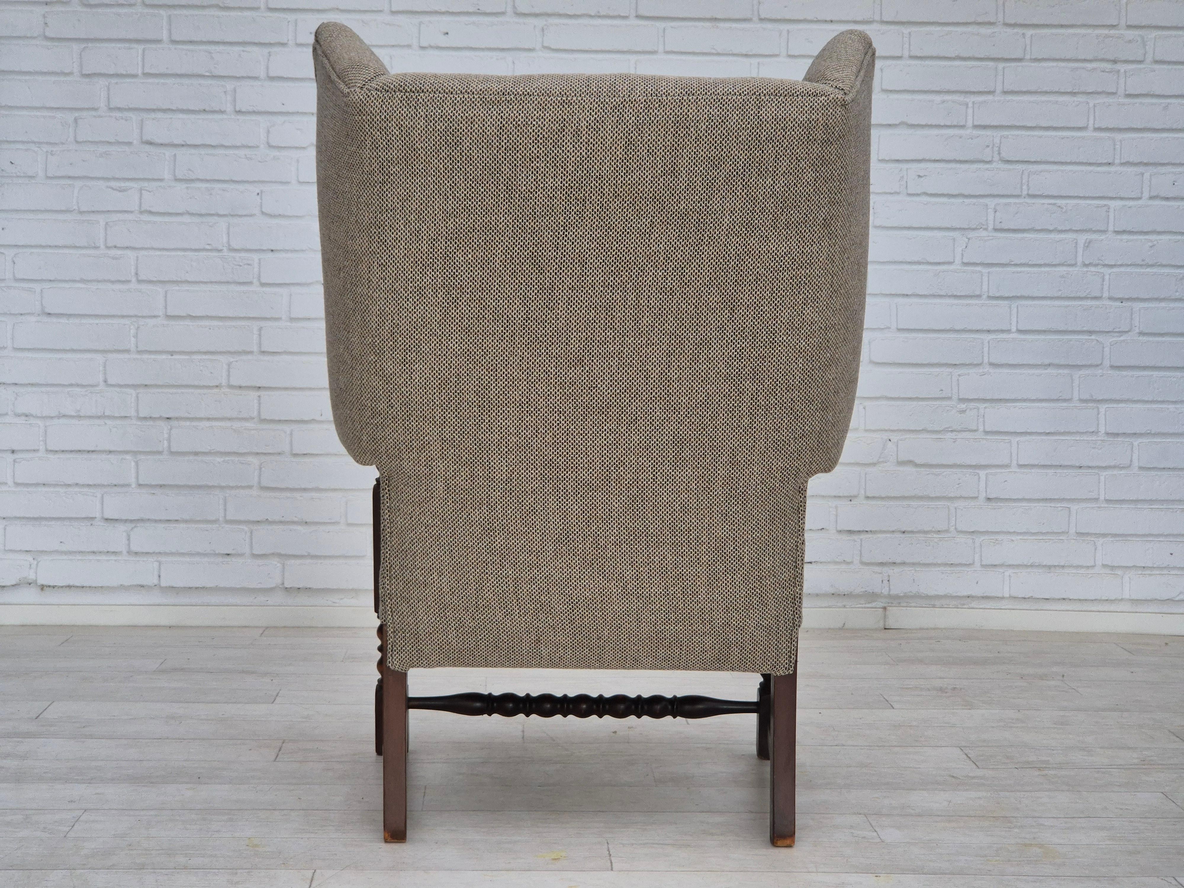1960er Jahre, skandinavisches Design, Sessel neu gepolstert, Wollstoff, Eichenholz. im Angebot 4