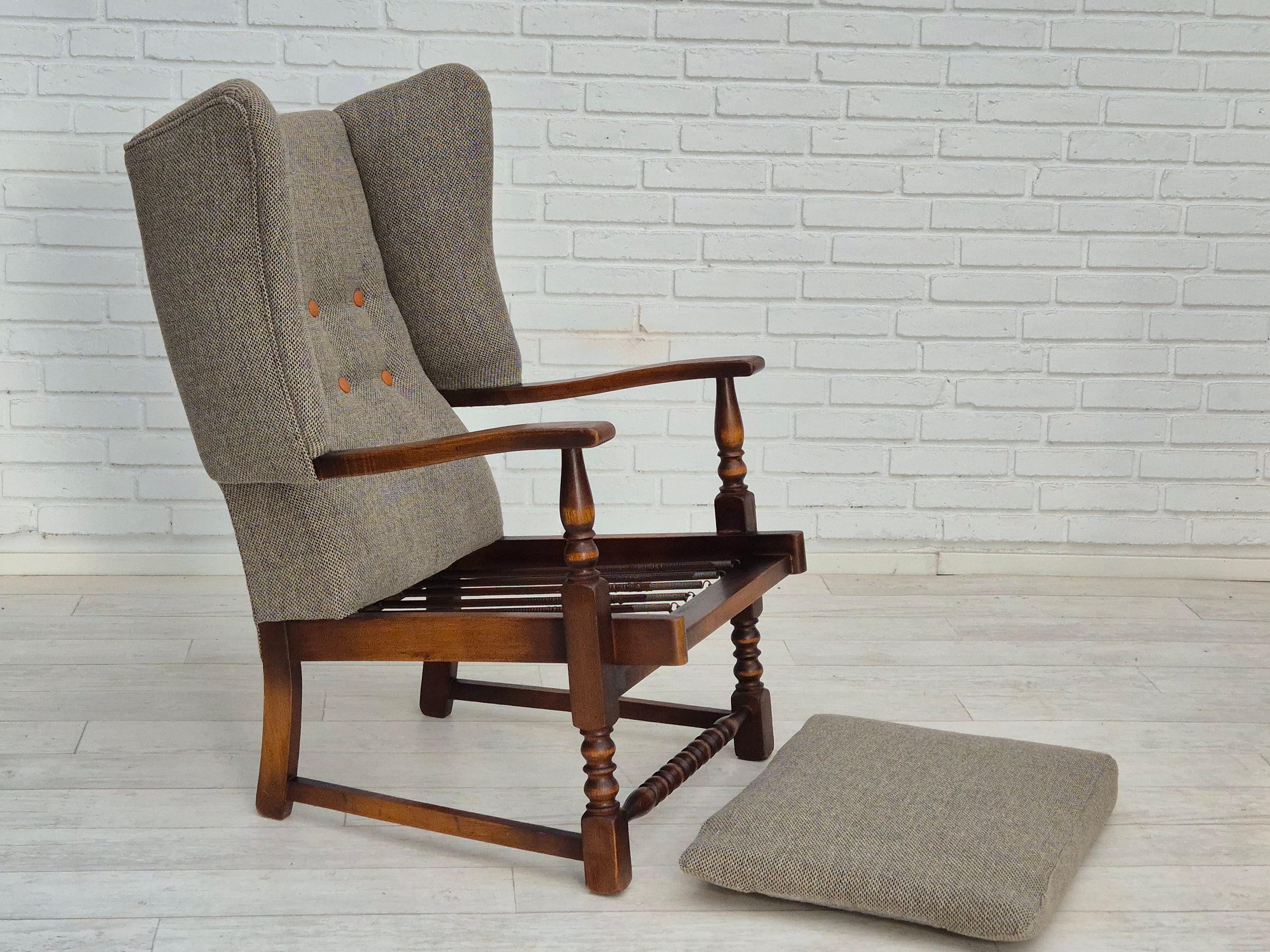 1960er Jahre, skandinavisches Design, Sessel neu gepolstert, Wollstoff, Eichenholz. im Angebot 9