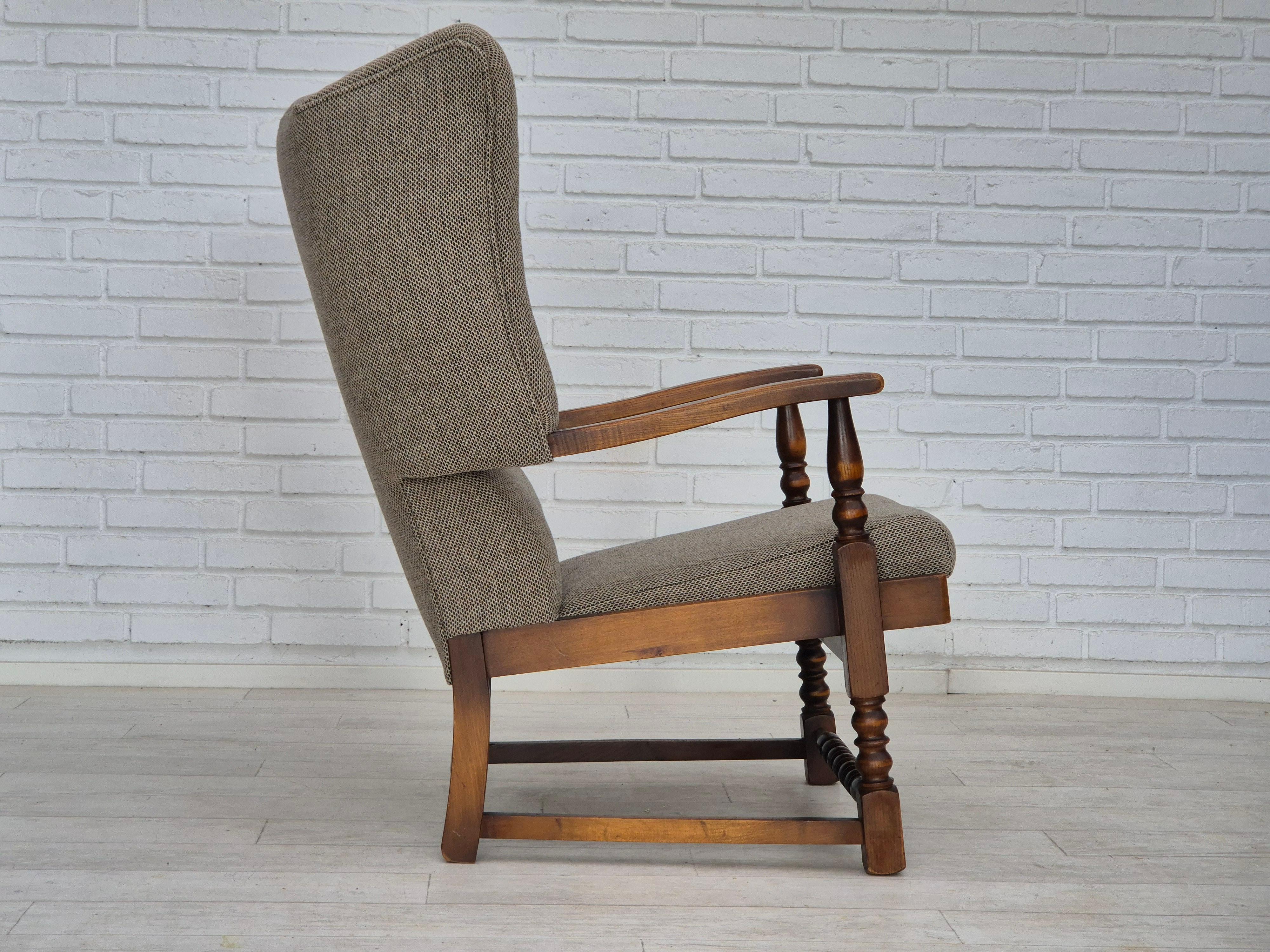 1960er Jahre, skandinavisches Design, Sessel neu gepolstert, Wollstoff, Eichenholz. im Angebot 2