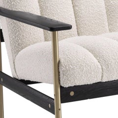 Poltrona in legno nero e tessuto bouclé in stile design scandinavo degli anni '60