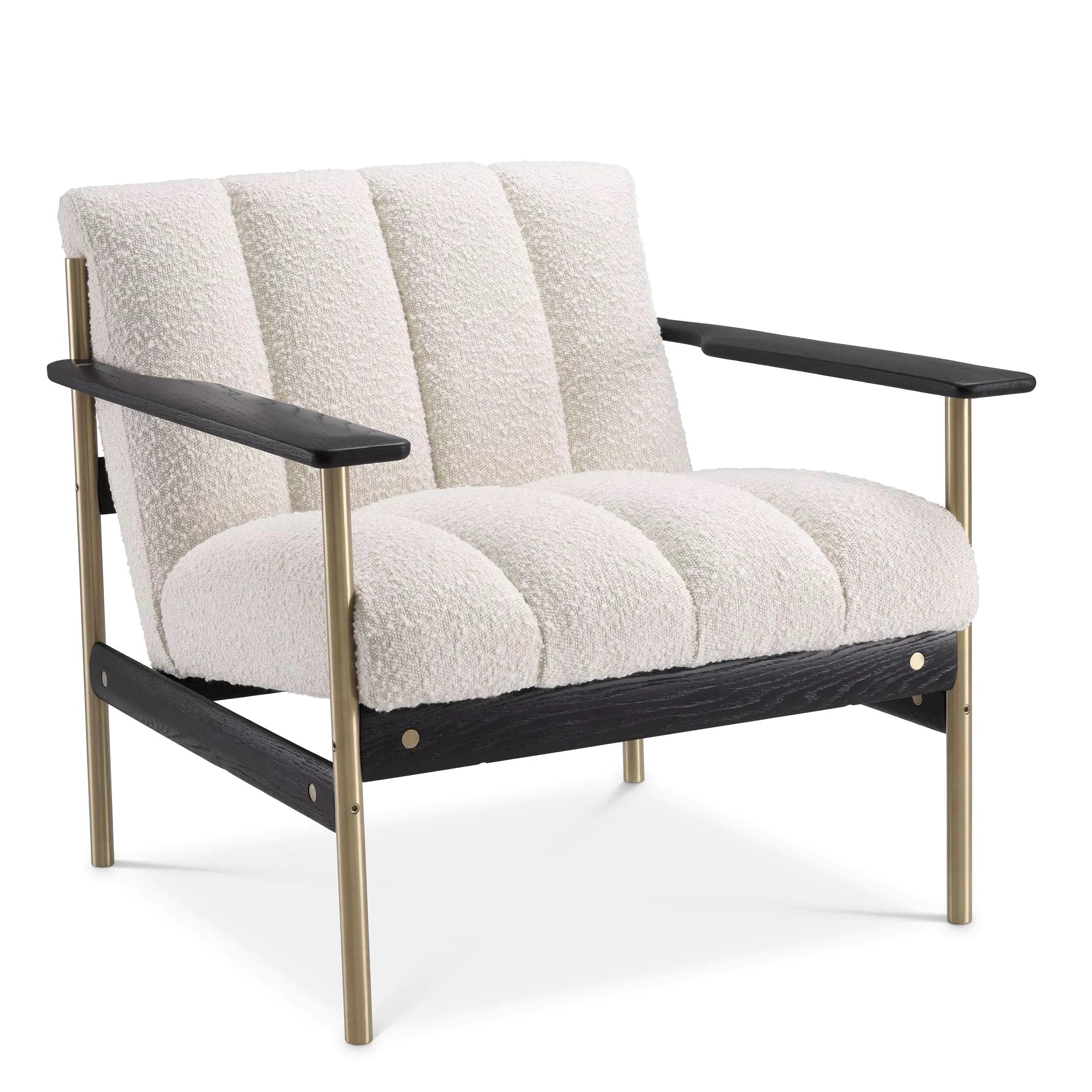 Mid-Century Modern 1960s Scandinavian Design Style Black Wooden and Bouclé Fabric Armchair For Sale
