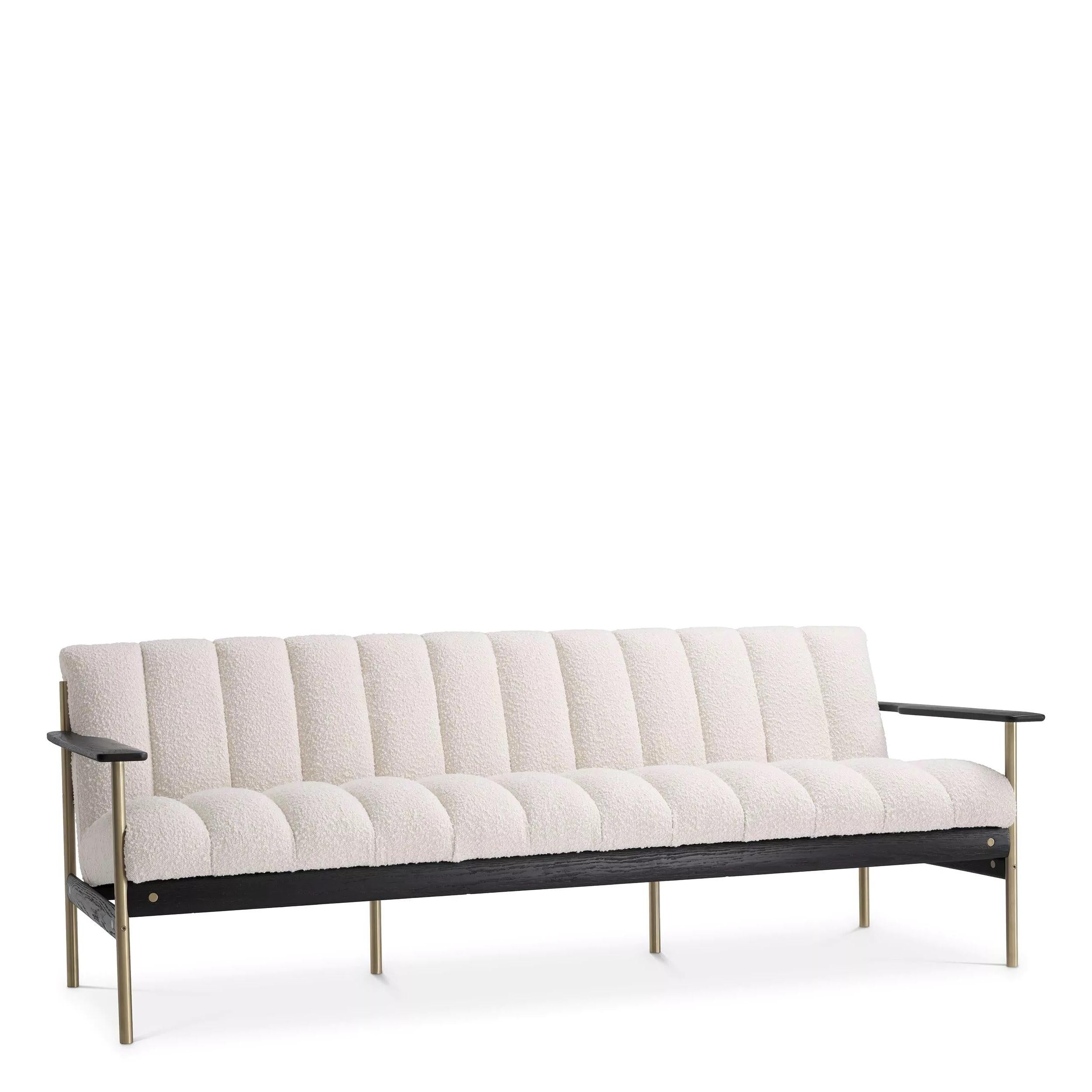 1960er Jahre Skandinavisches Design Schwarzes Sofa aus Holz und Bouclé-Stoff (21. Jahrhundert und zeitgenössisch) im Angebot