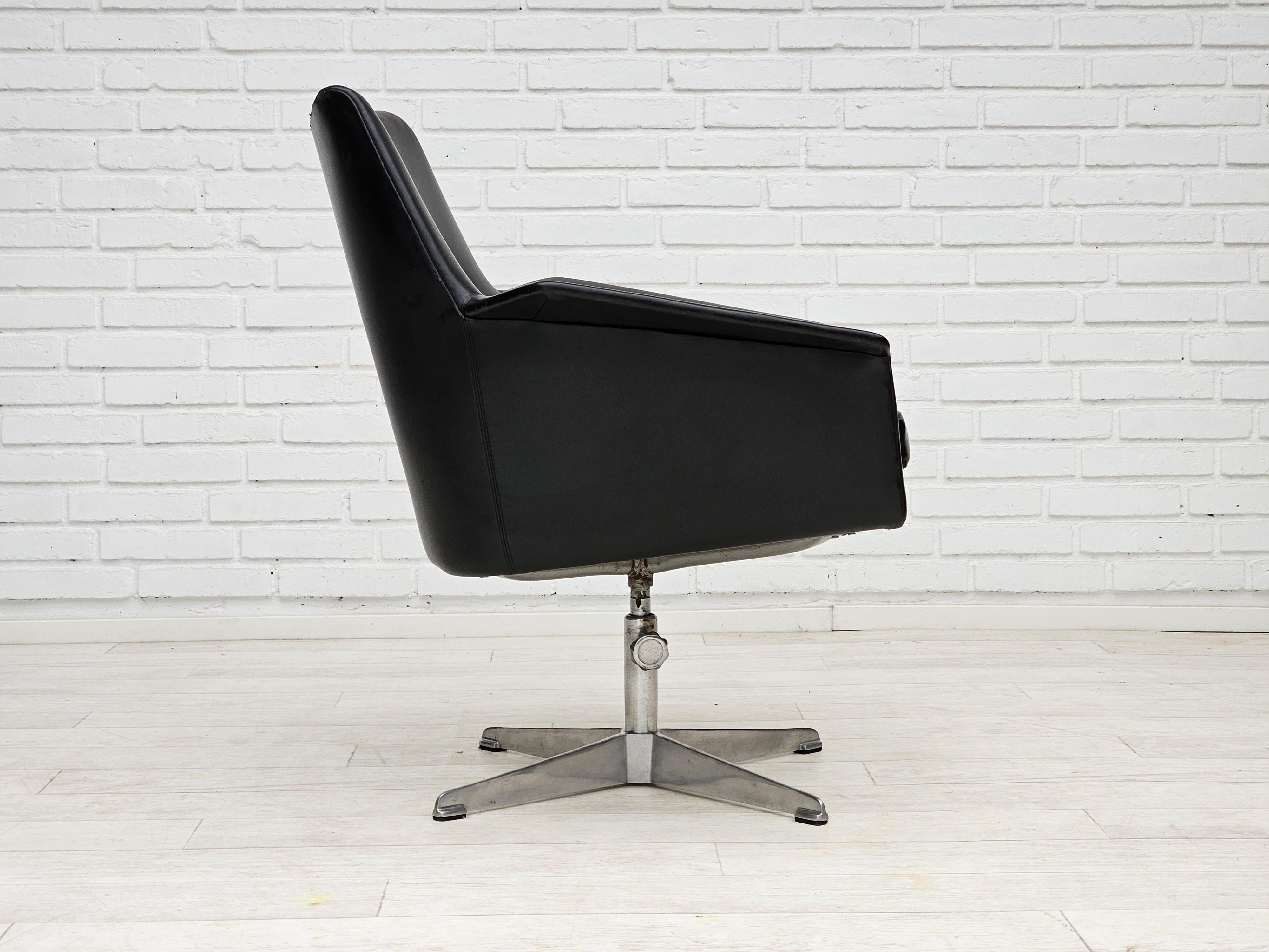 Aluminum 1960s, scandinavian design, swivel chair, original condition, artificial leather For Sale